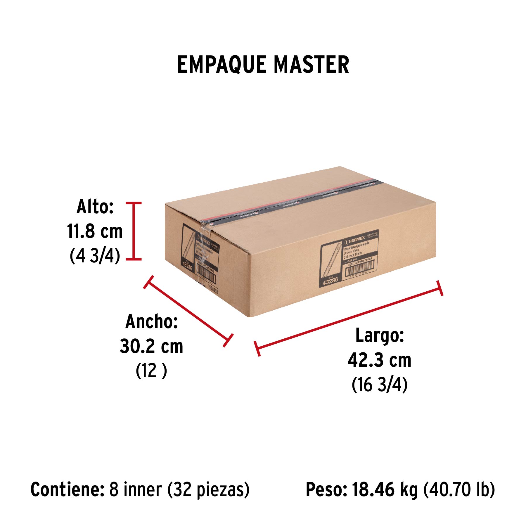 Bolsa con 2 correderas extensión 40 cm p/cajón, ancho 3.5 cm - Empaque