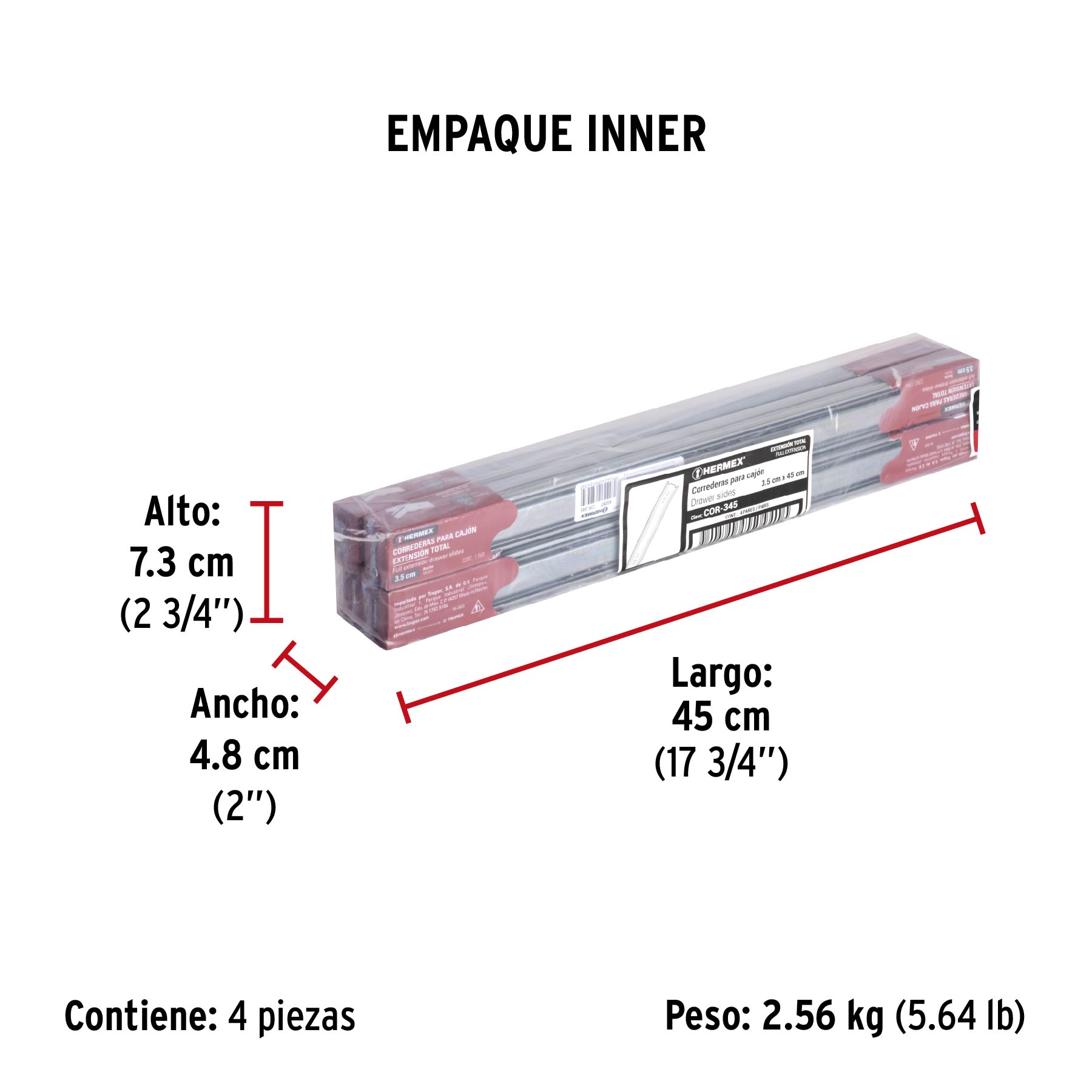 Bolsa con 2 correderas extensión 45 cm p/cajón, ancho 3.5 cm - Empaque