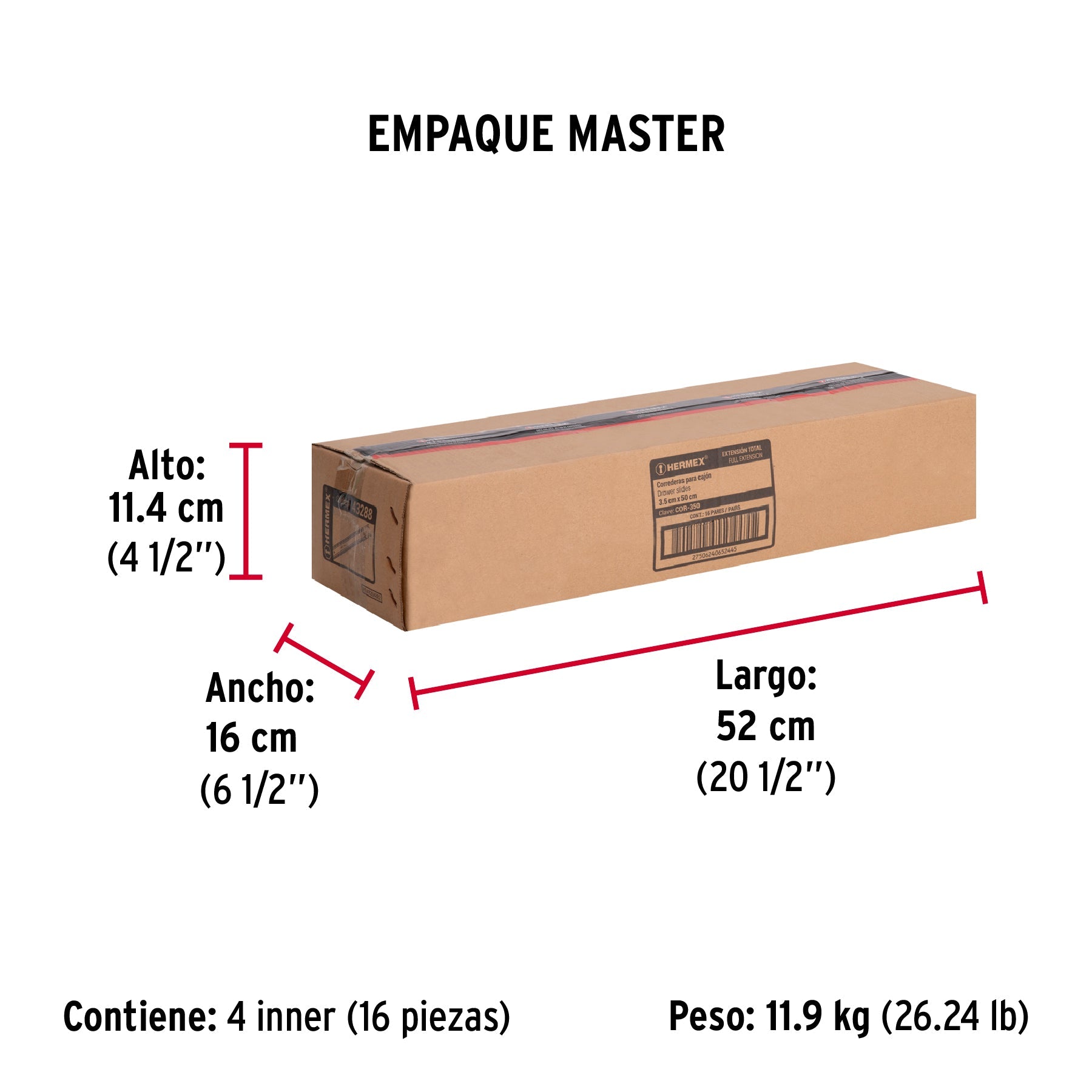 Bolsa con 2 correderas extensión 50 cm p/cajón, ancho 3.5 cm - Empaque