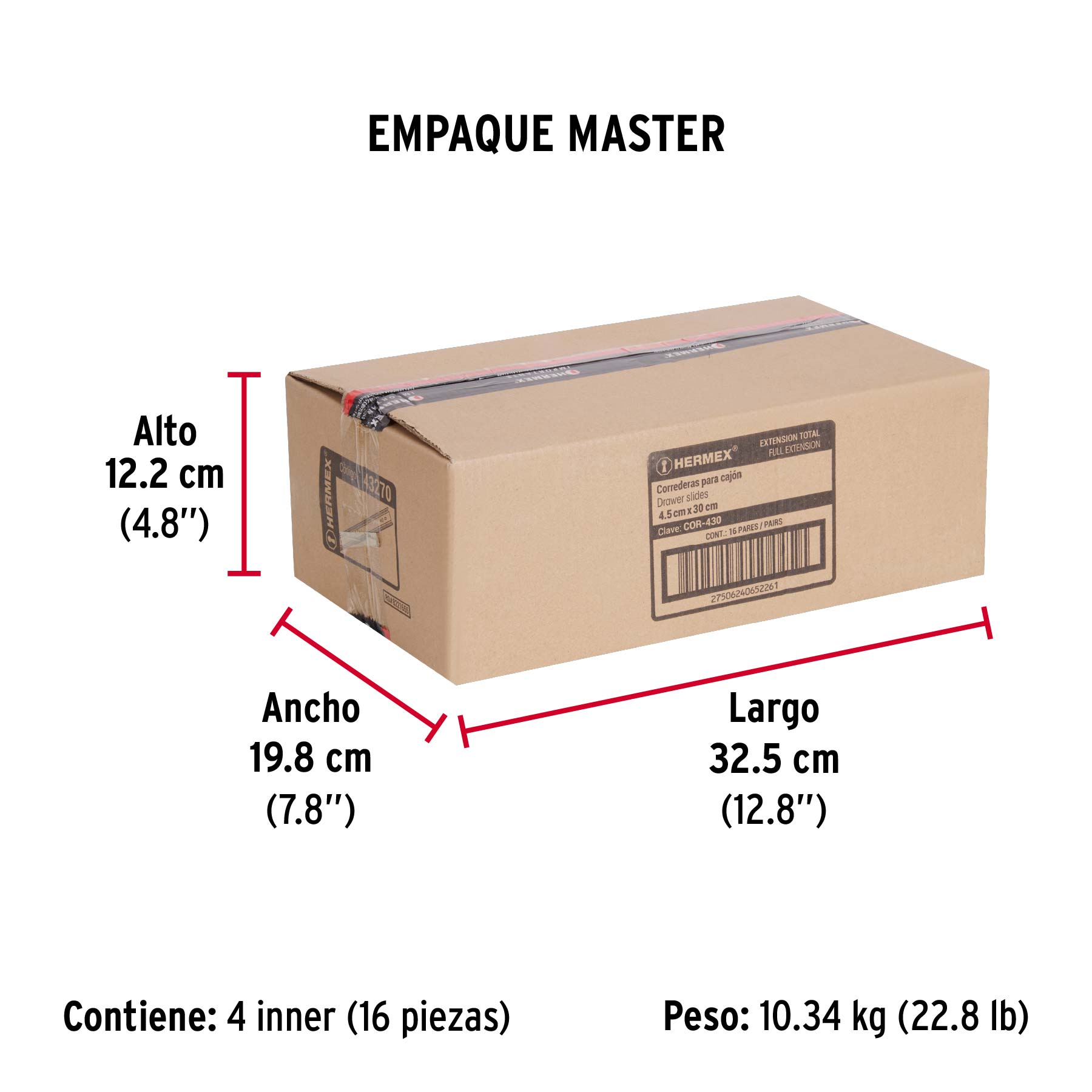 Bolsa con 2 correderas extensión 30 cm p/cajón, ancho 4.5 cm - Empaque