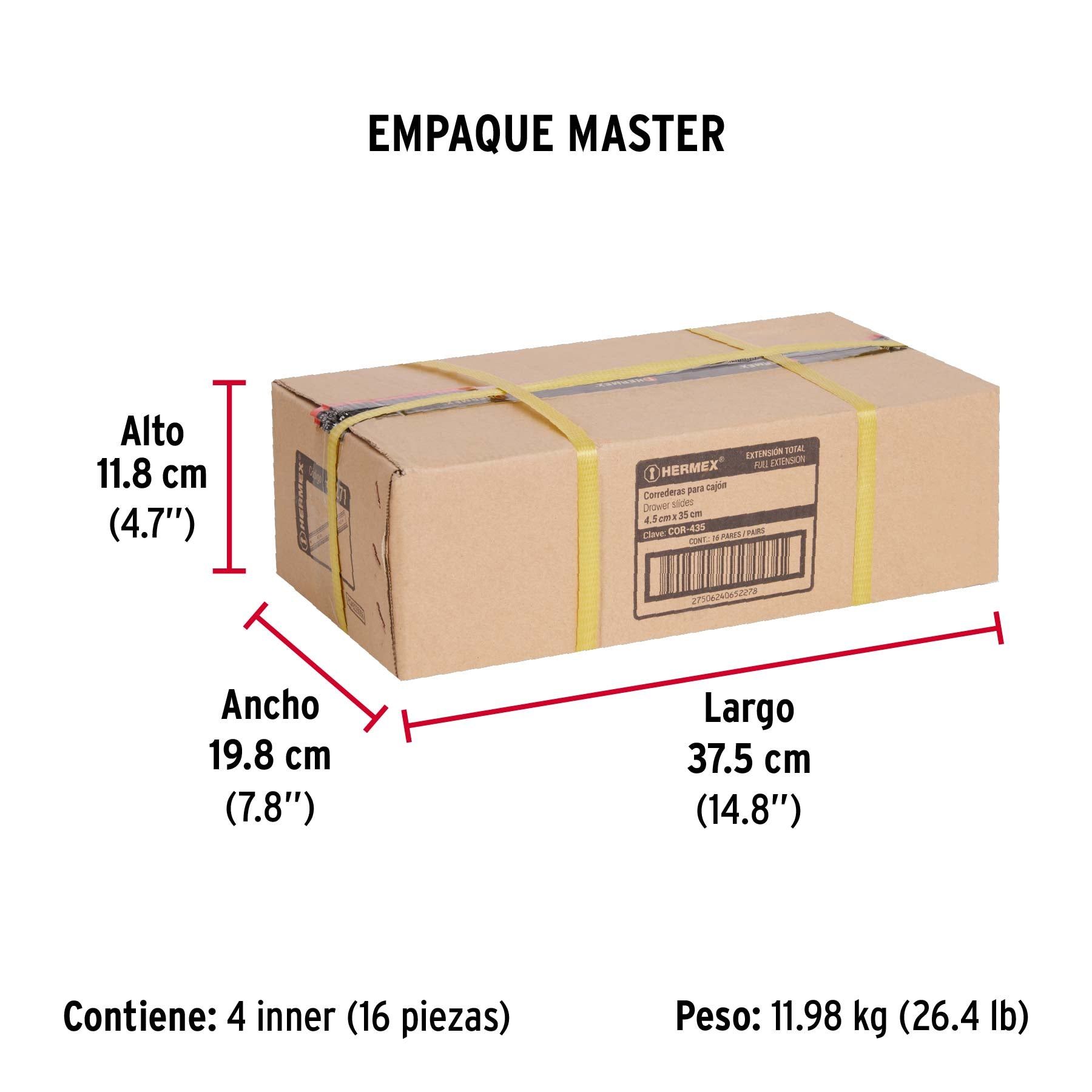Bolsa con 2 correderas extensión 35 cm p/cajón, ancho 4.5 cm - Empaque