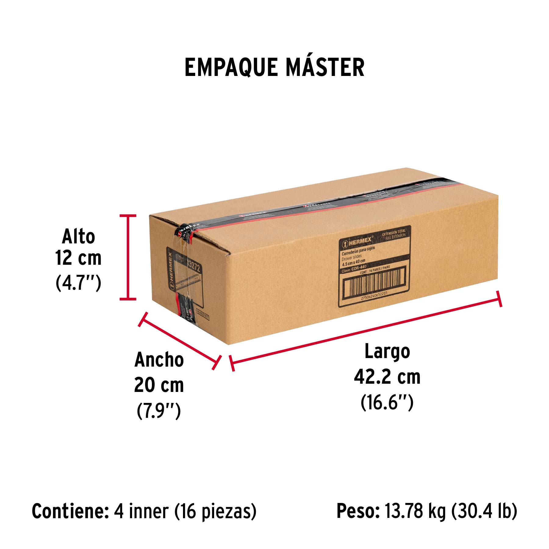 Bolsa con 2 correderas extensión 40 cm p/cajón, ancho 4.5 cm - Empaque