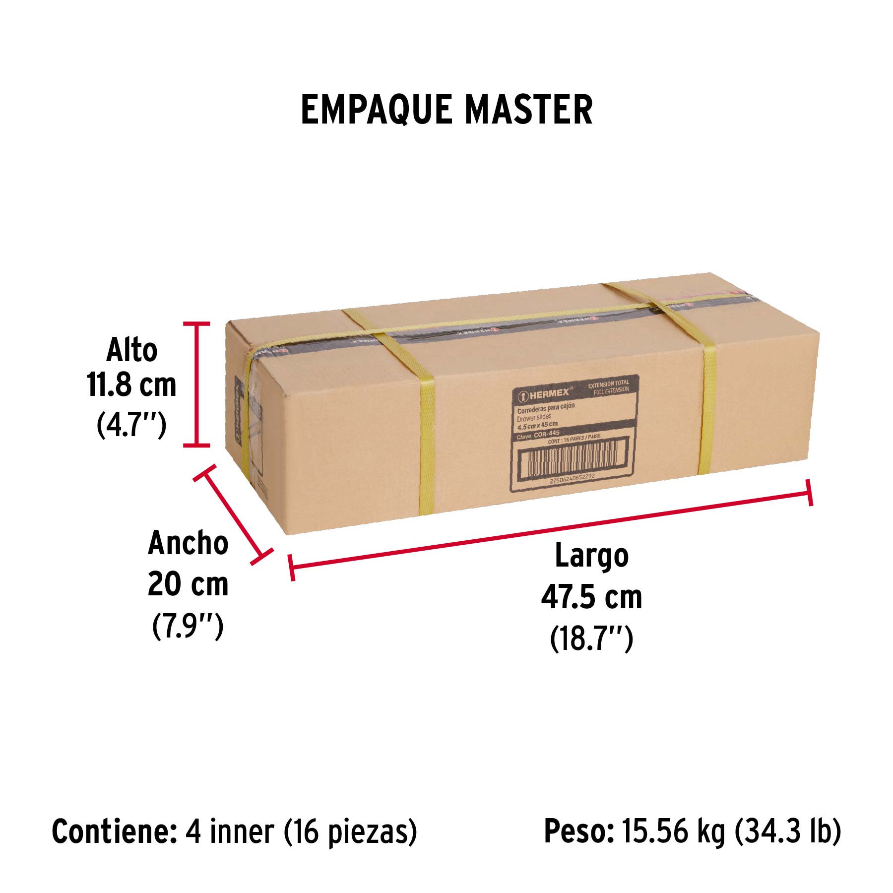Bolsa con 2 correderas extensión 45 cm p/cajón, ancho 4.5 cm - Empaque