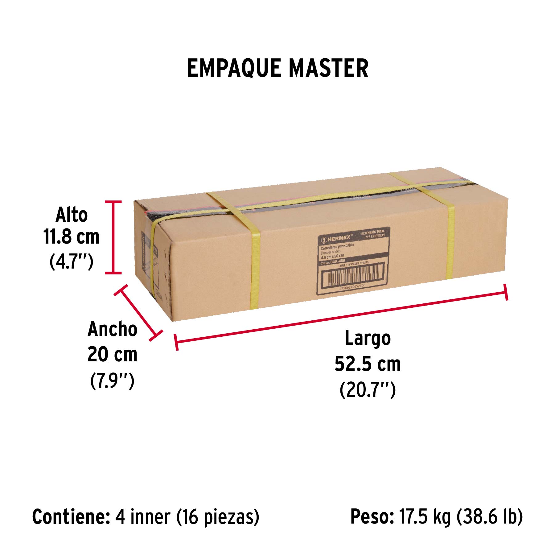 Bolsa con 2 correderas extensión 50 cm p/cajón, ancho 4.5 cm - Empaque
