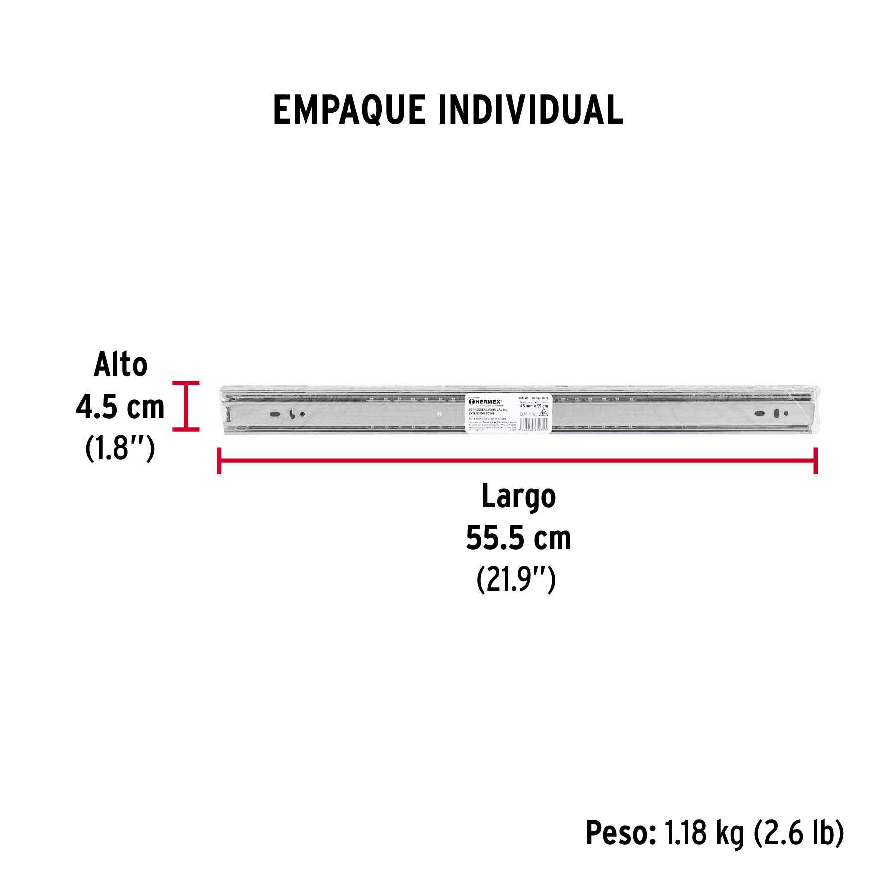 Bolsa con 2 correderas extensión 55 cm p/cajón, ancho 4.5 cm - Empaque