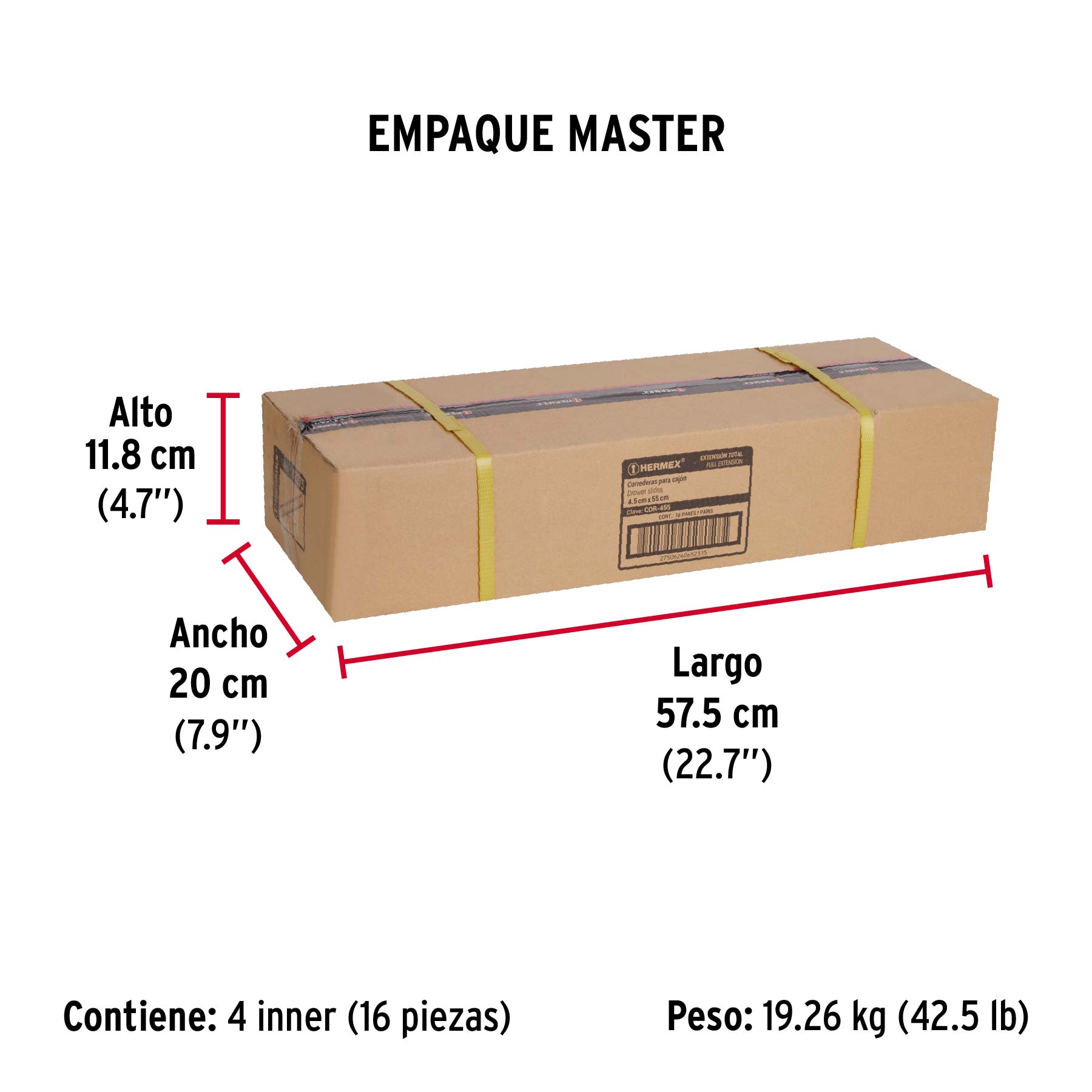 Bolsa con 2 correderas extensión 55 cm p/cajón, ancho 4.5 cm - Empaque