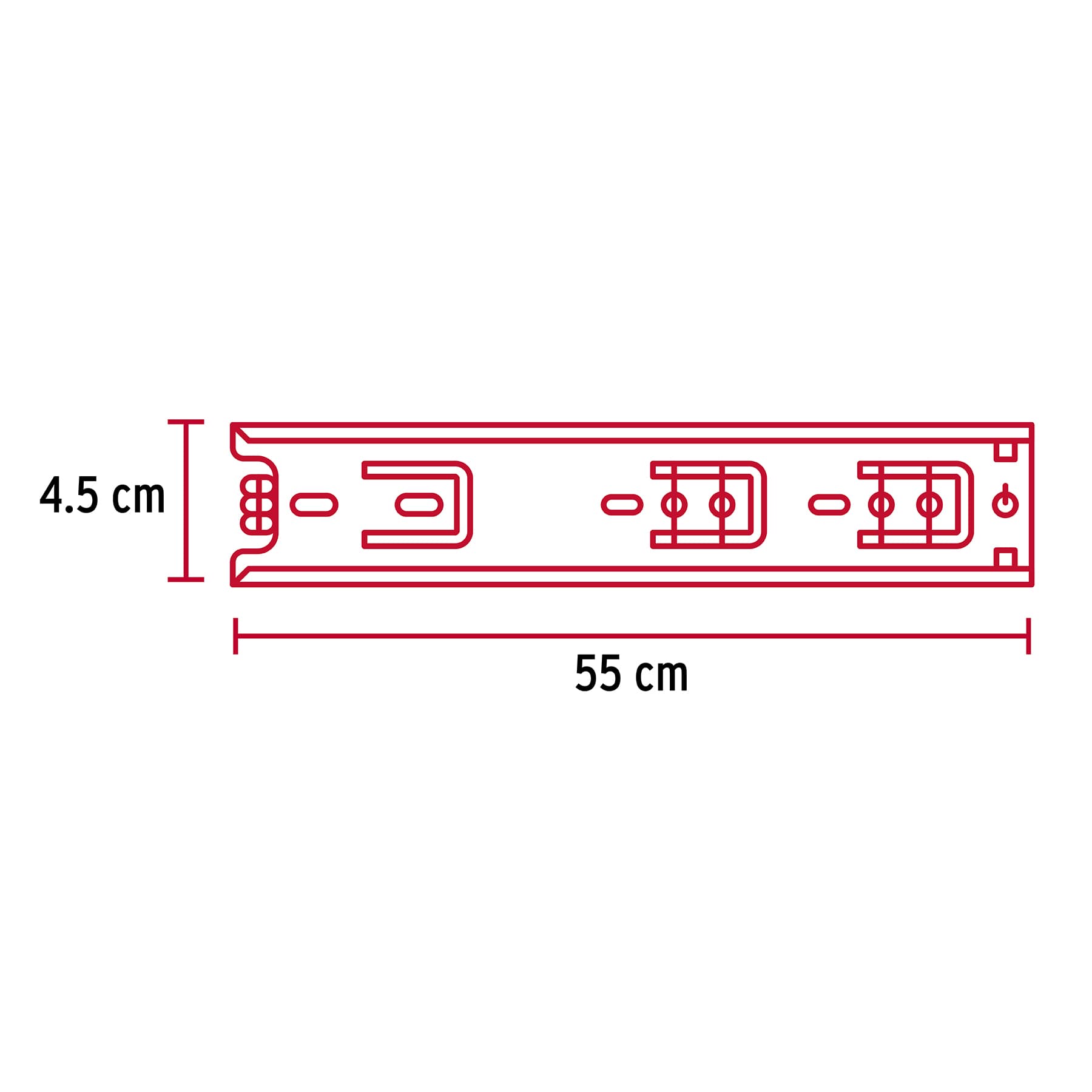 Bolsa con 2 correderas extensión 55 cm p/cajón, ancho 4.5 cm