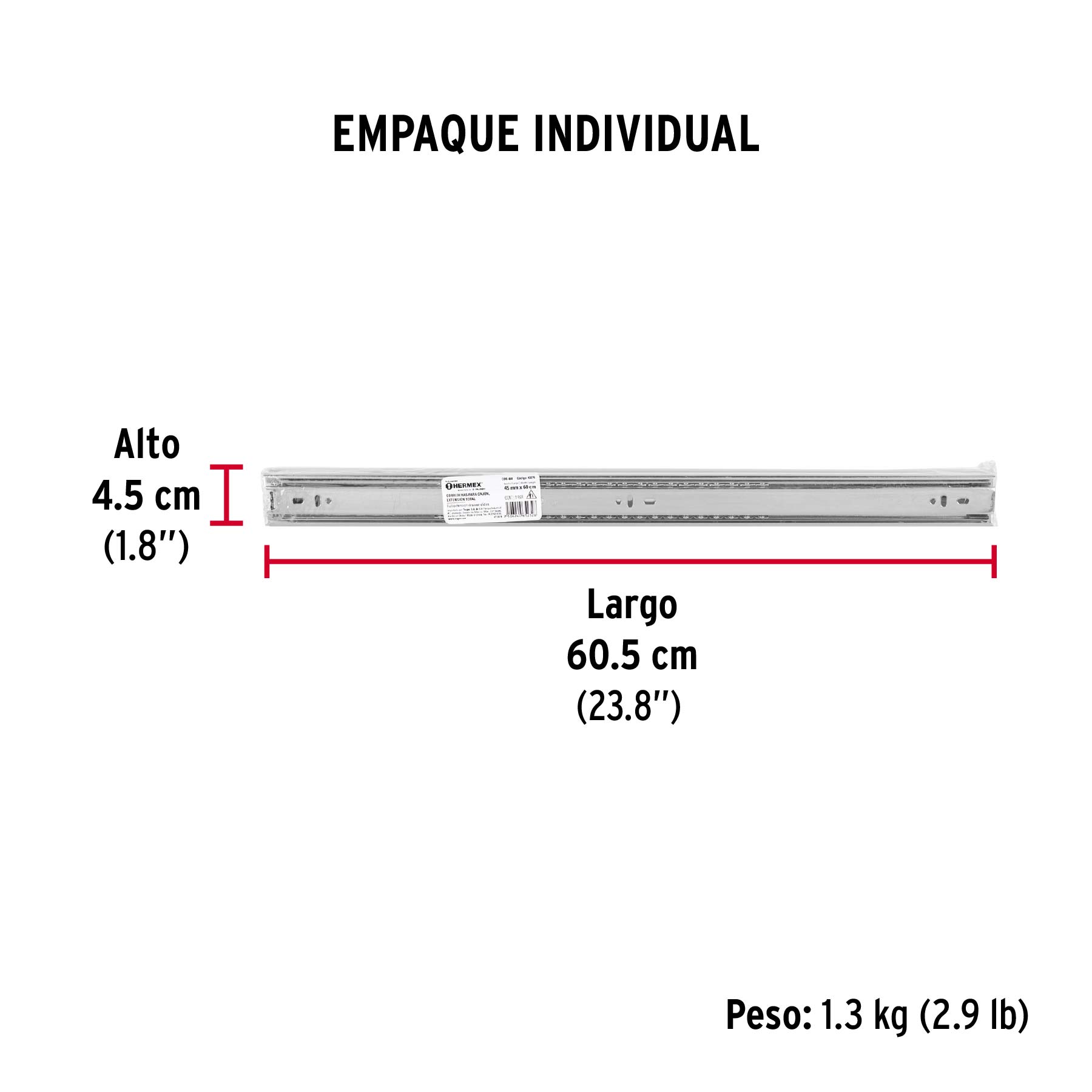 Bolsa con 2 correderas extensión 60 cm p/cajón, ancho 4.5 cm - Empaque