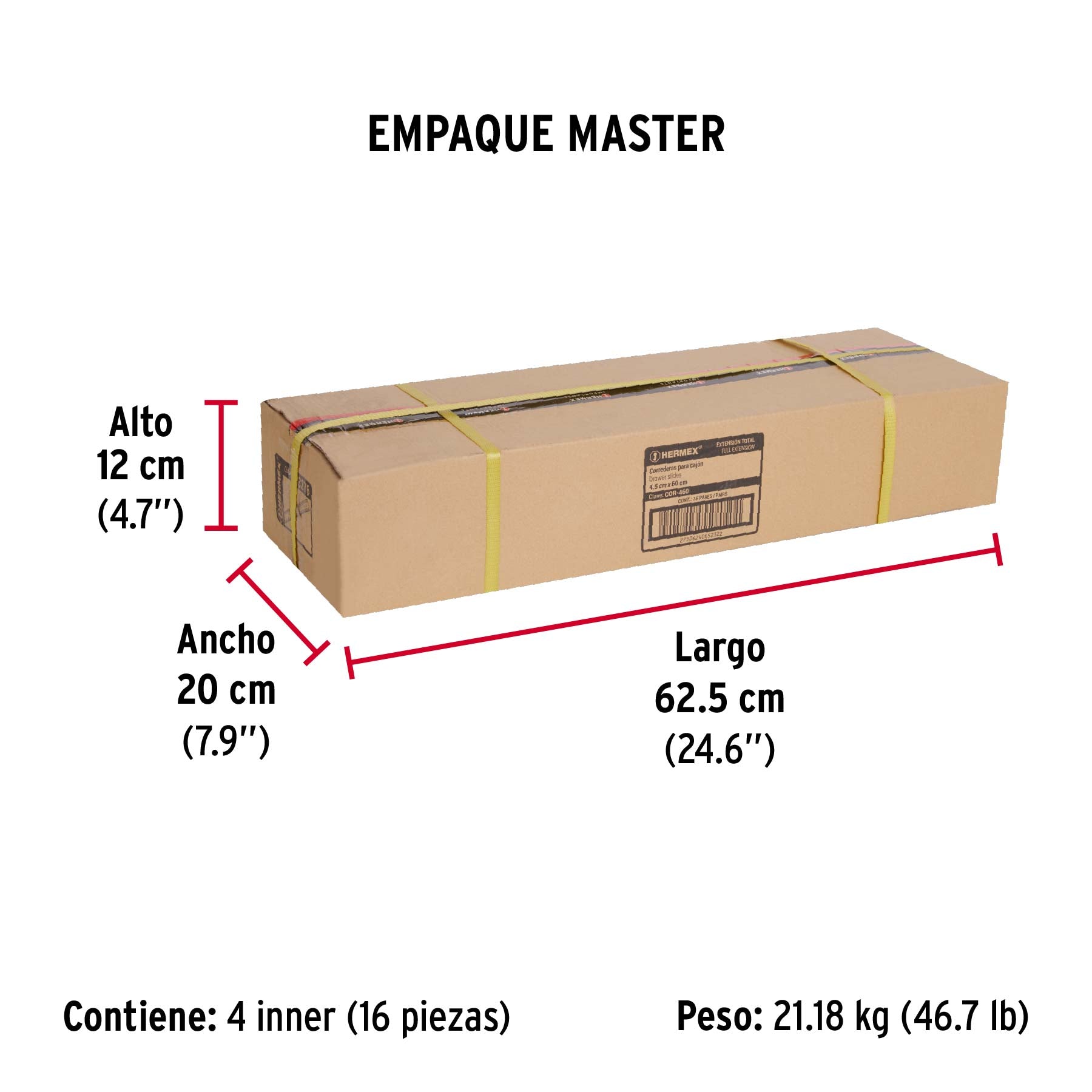 Bolsa con 2 correderas extensión 60 cm p/cajón, ancho 4.5 cm - Empaque