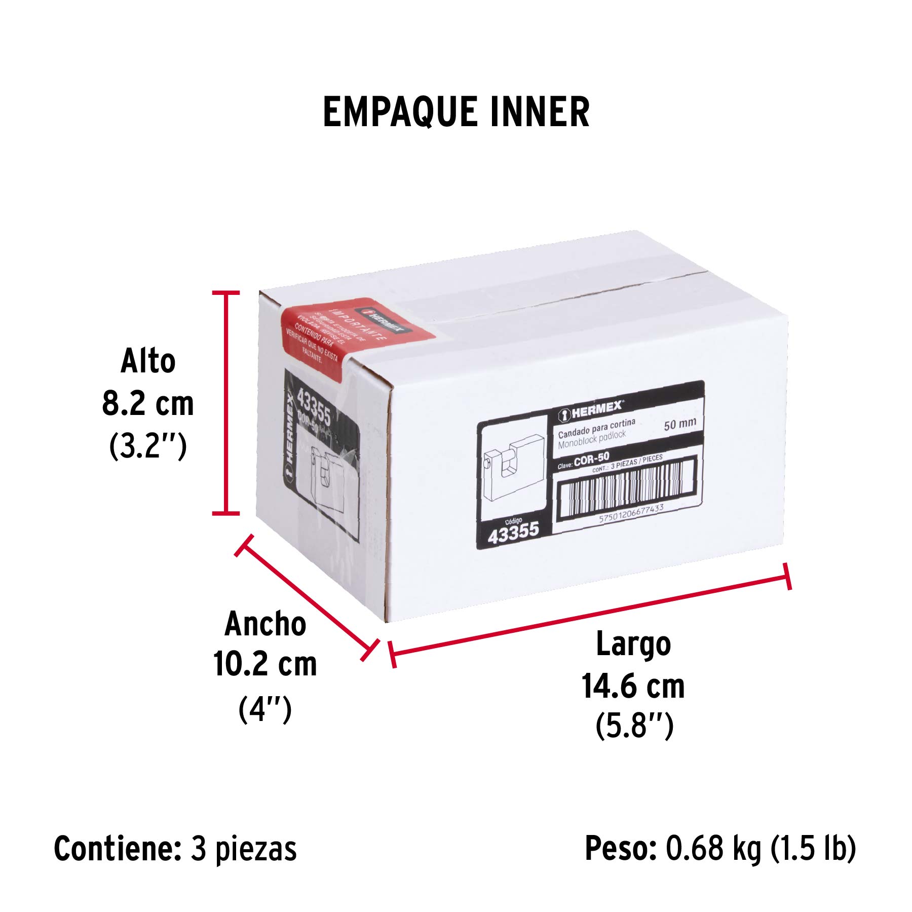 Candado antipalanca, 50mm, cuerpo de latón llave tradicional - Empaque