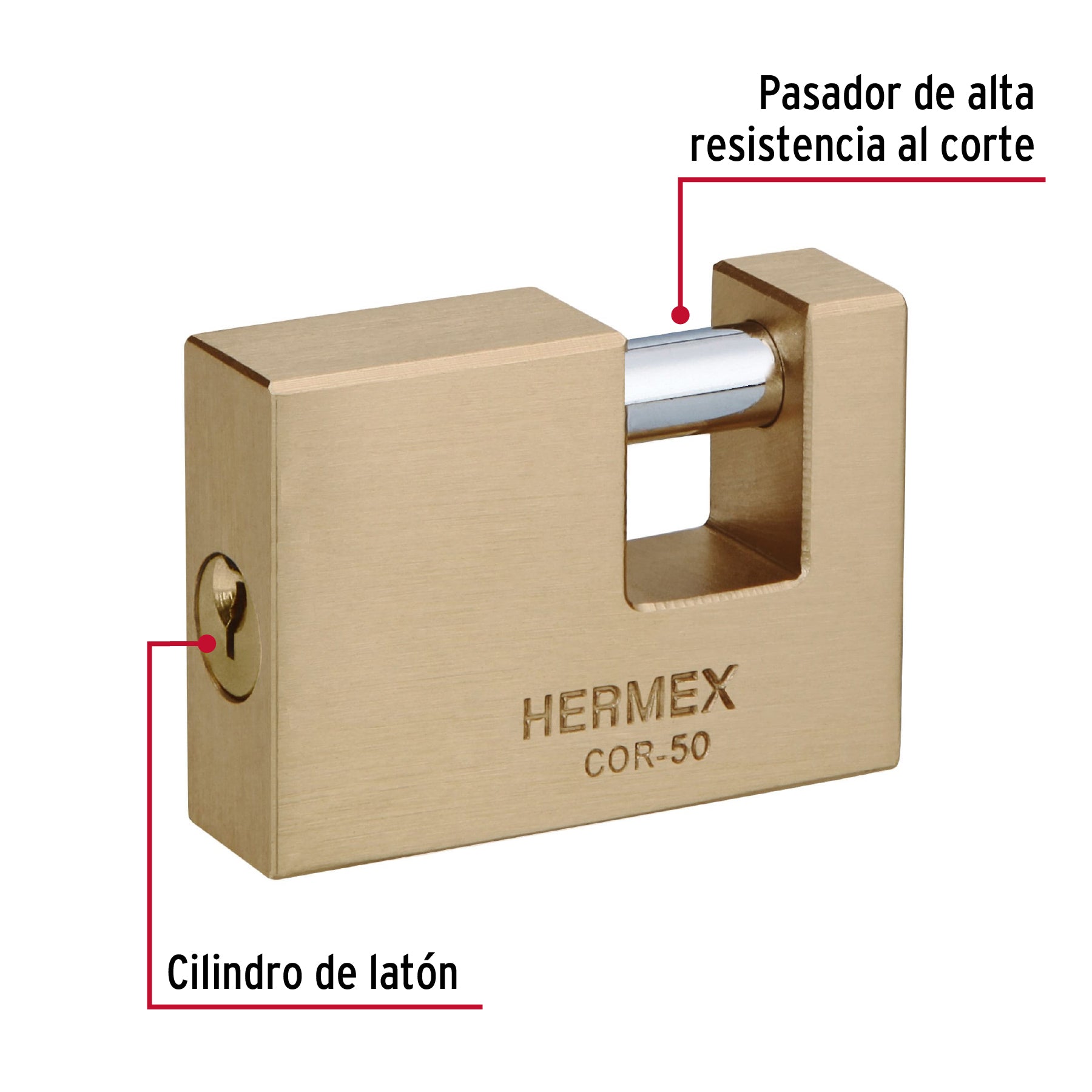 Candado antipalanca, 50mm, cuerpo de latón llave tradicional