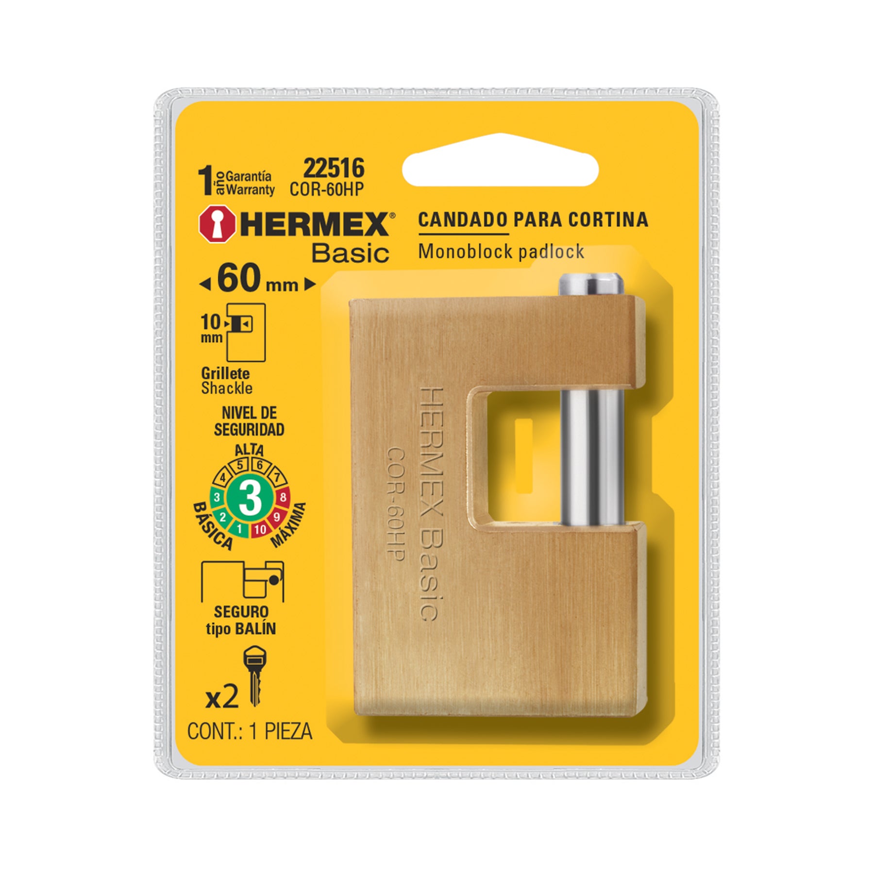 Candado antipalanca 60 mm cuerpo de hierro, HERMEX BASIC
