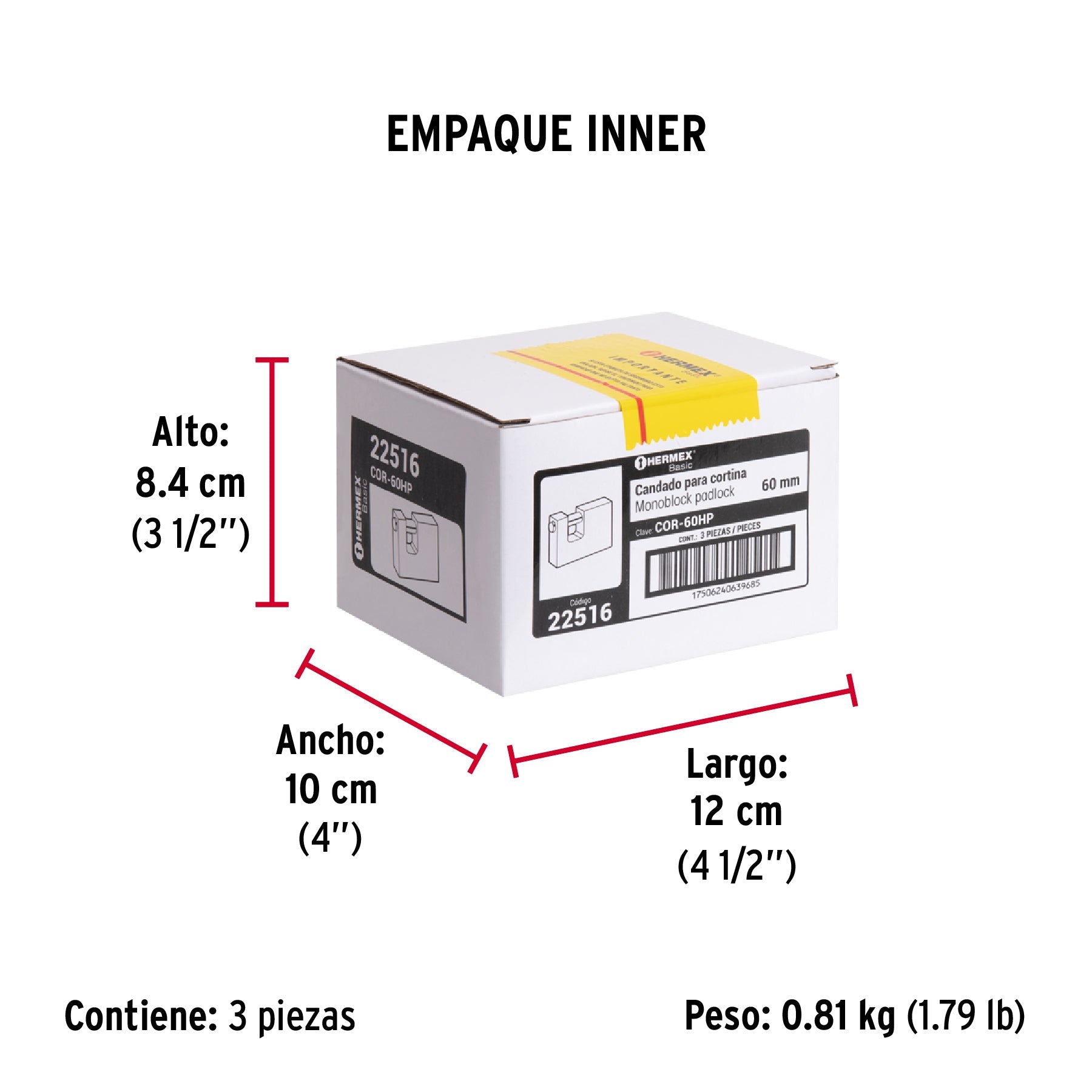 Candado antipalanca 60 mm cuerpo de hierro, HERMEX BASIC - Empaque