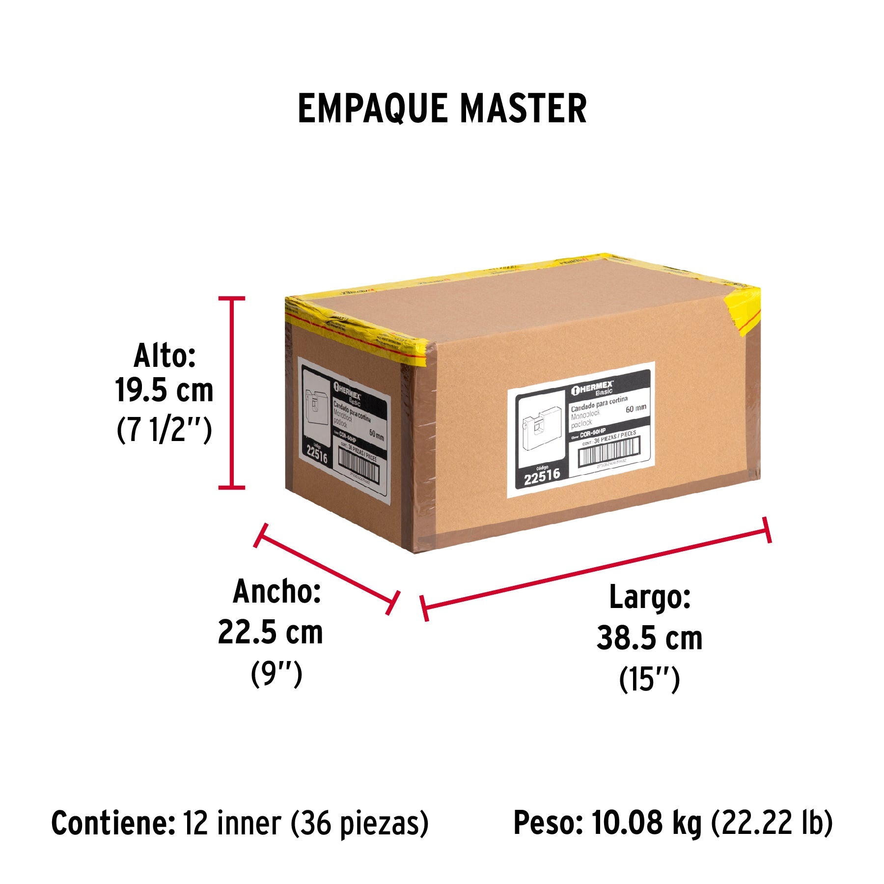 Candado antipalanca 60 mm cuerpo de hierro, HERMEX BASIC - Empaque