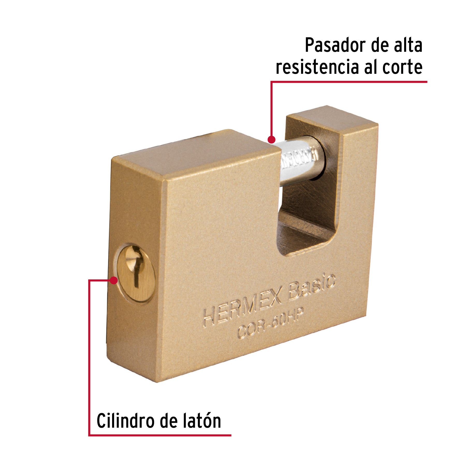 Candado antipalanca 60 mm cuerpo de hierro, HERMEX BASIC