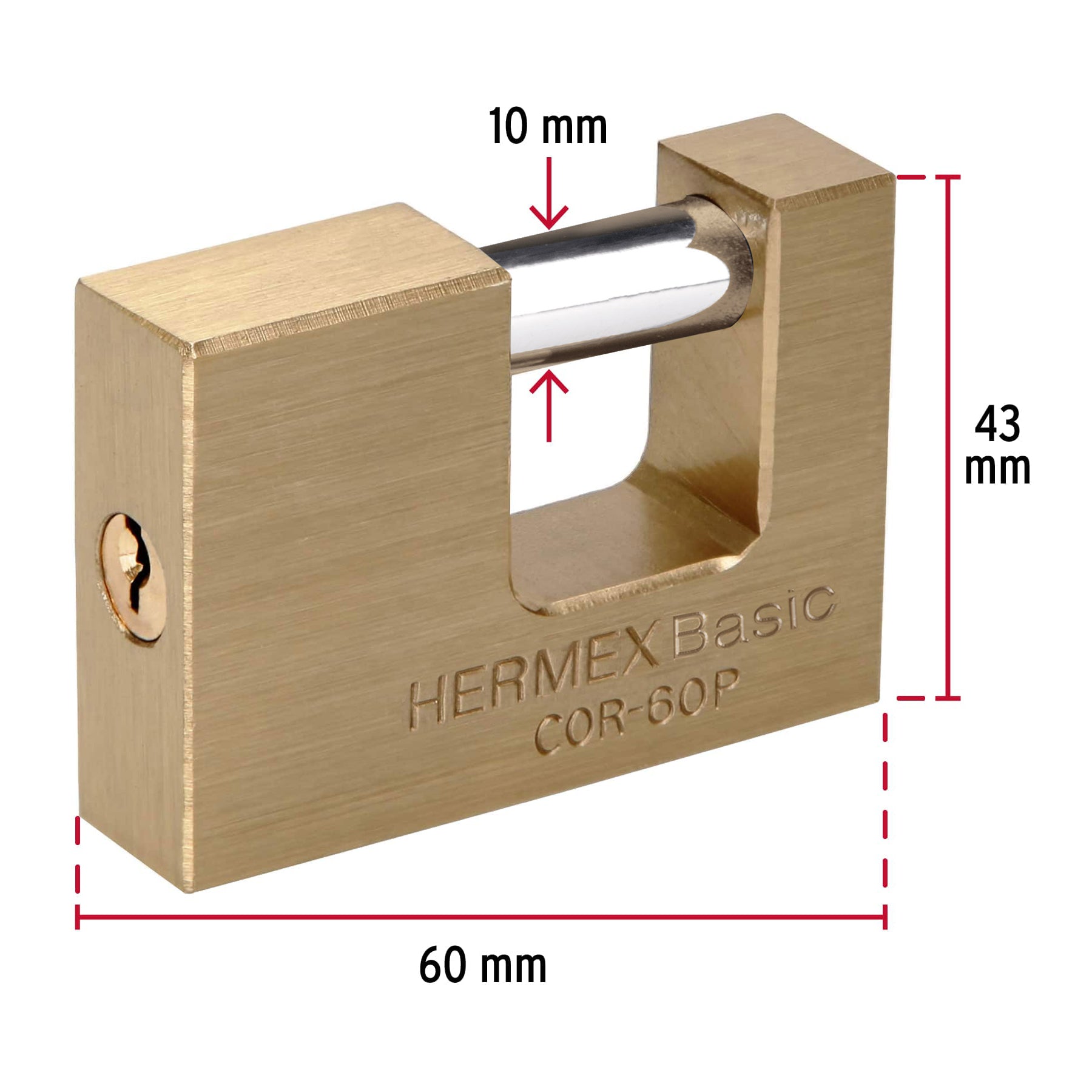 Candado antipalanca 60 mm cuerpo de latón, HERMEX BASIC