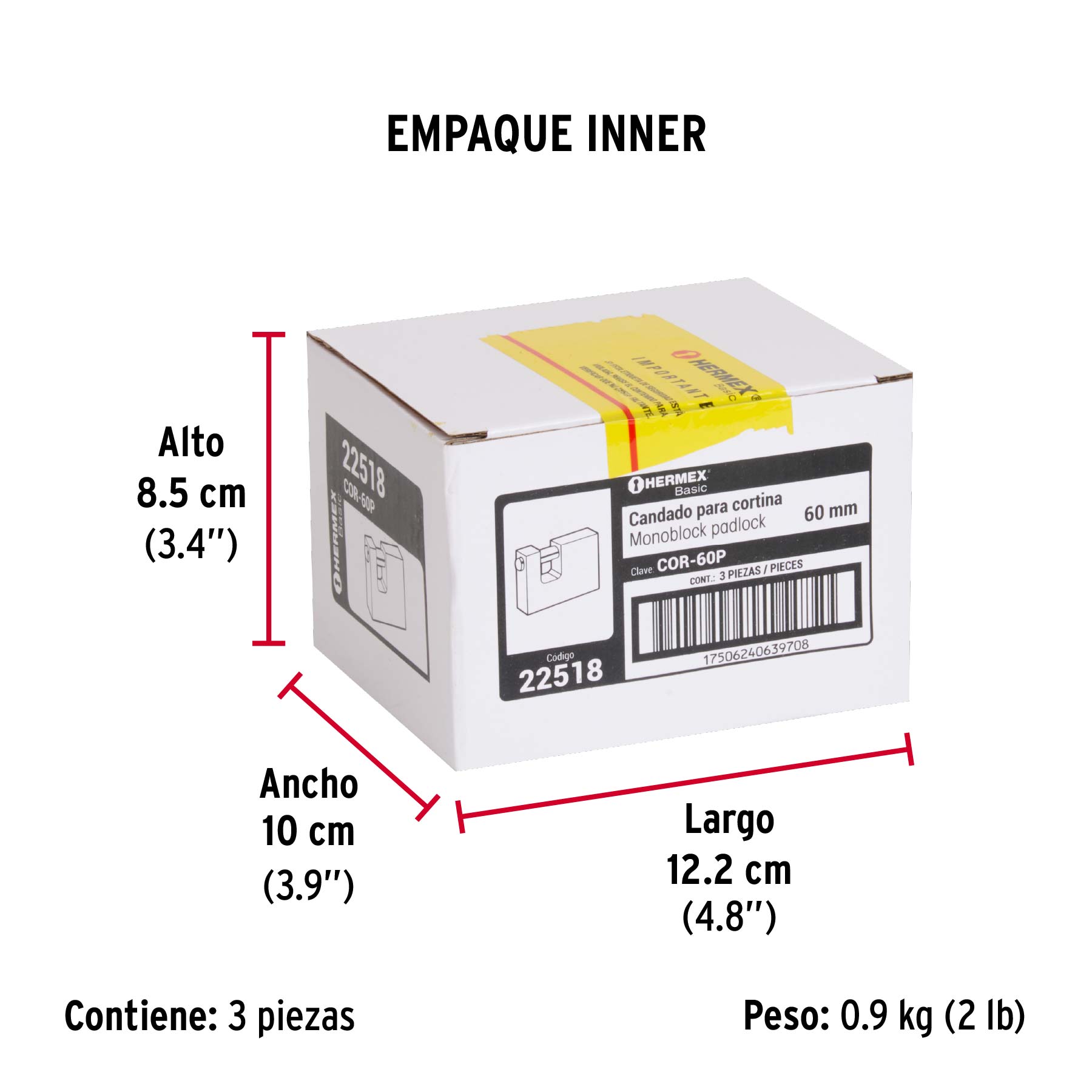 Candado antipalanca 60 mm cuerpo de latón, HERMEX BASIC - Empaque