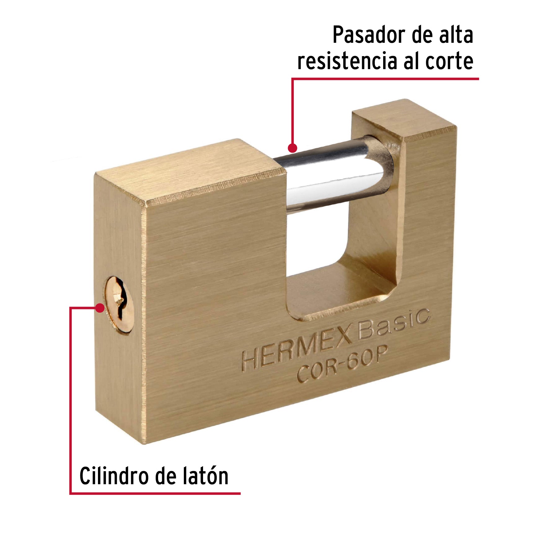 Candado antipalanca 60 mm cuerpo de latón, HERMEX BASIC