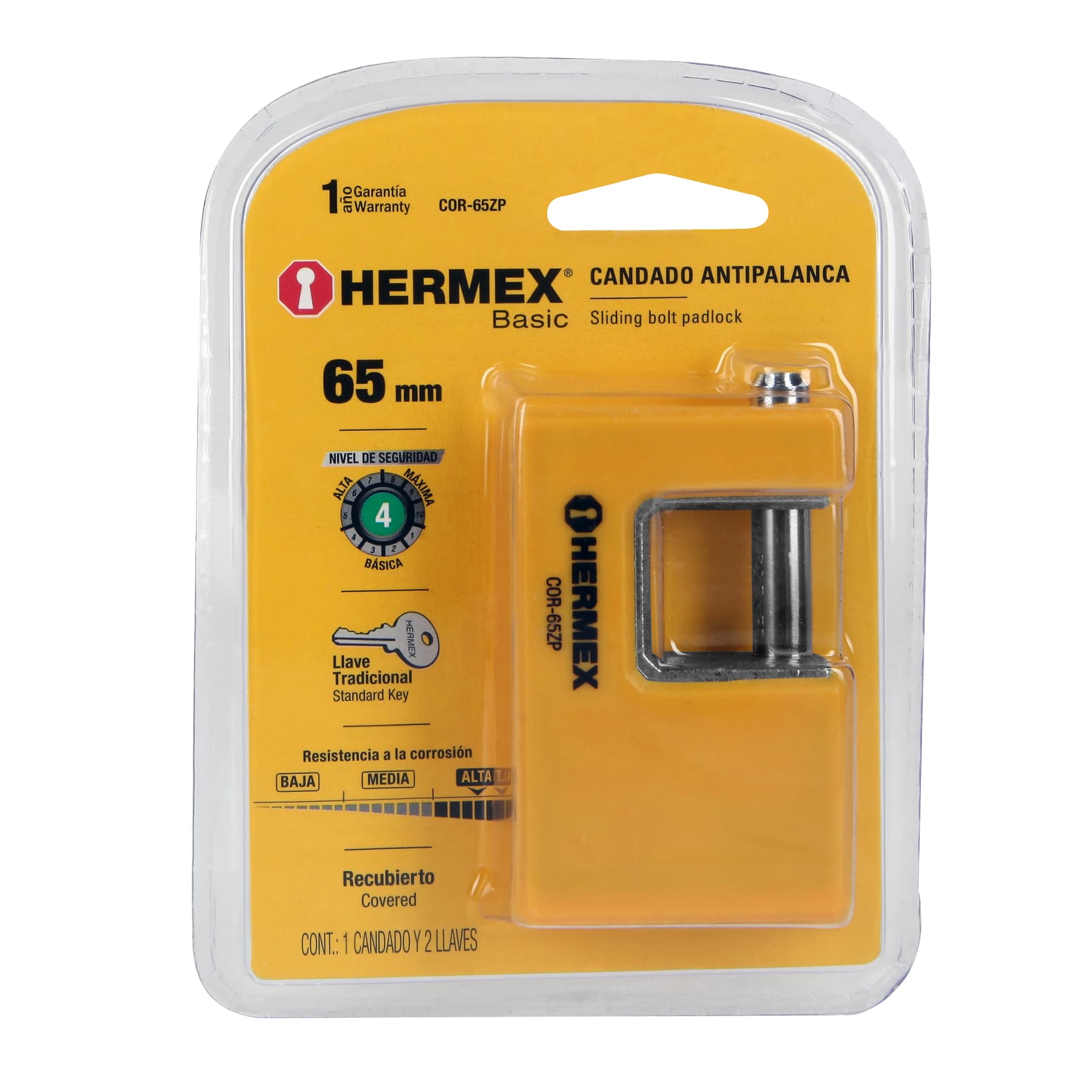 Candado antipalanca 65 mm cuerpo metálico, HERMEX BASIC