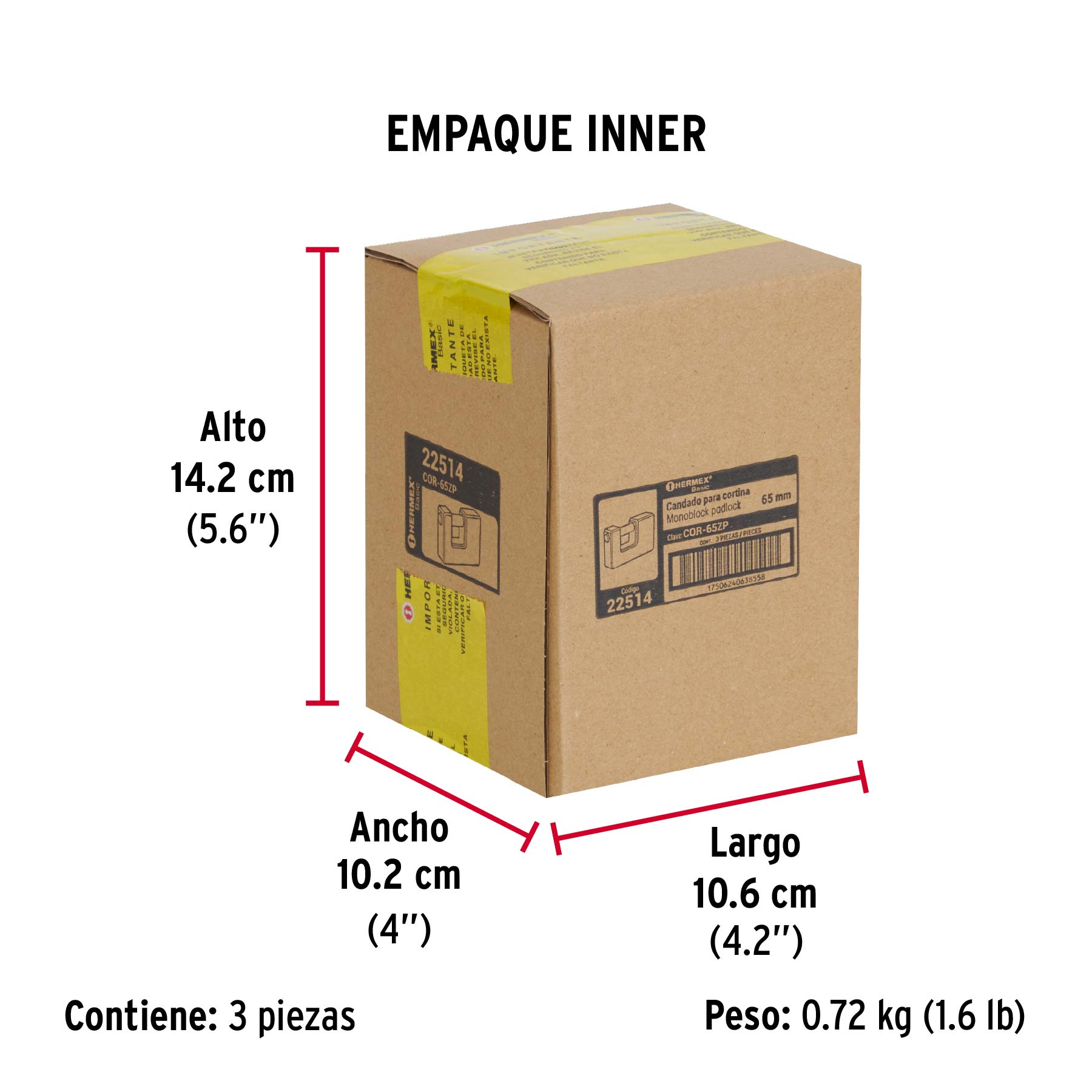 Candado antipalanca 65 mm cuerpo metálico, HERMEX BASIC - Empaque