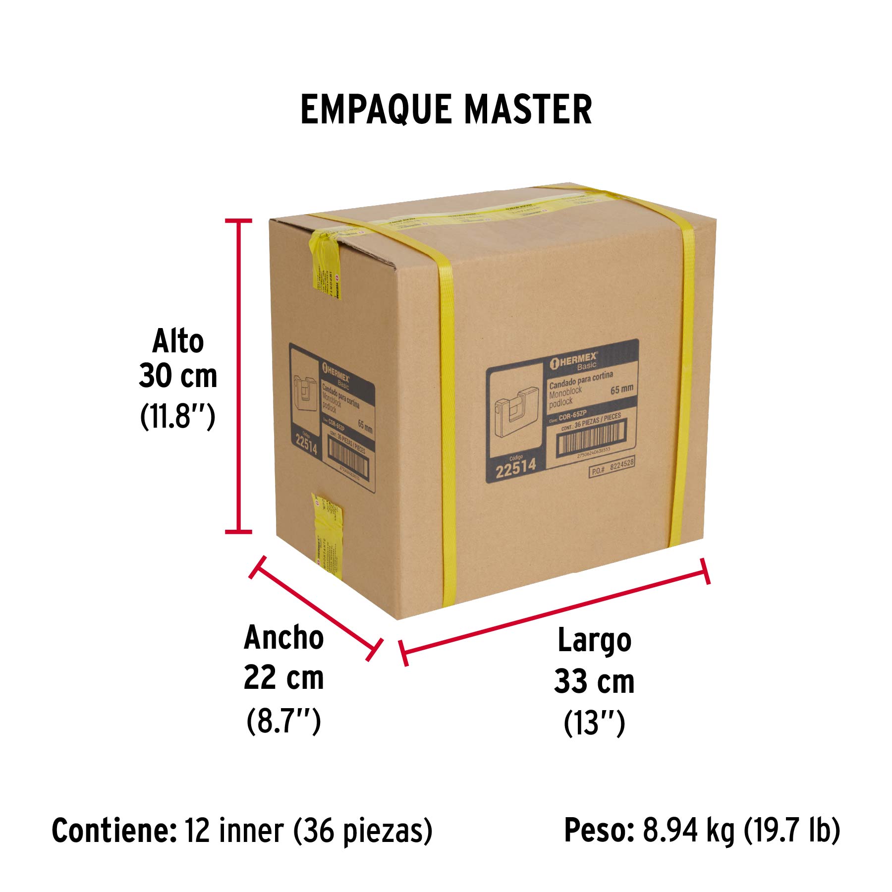 Candado antipalanca 65 mm cuerpo metálico, HERMEX BASIC - Empaque
