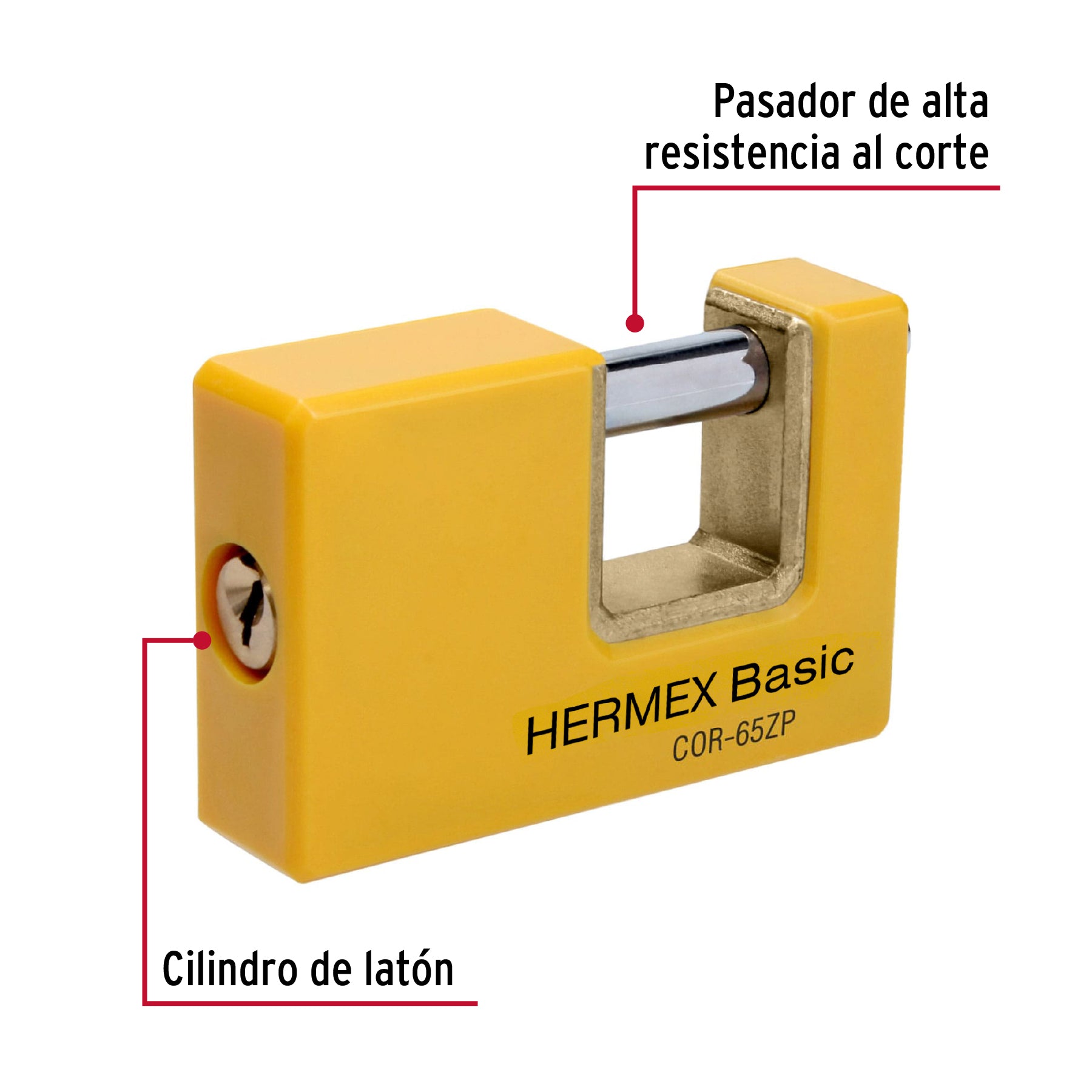 Candado antipalanca 65 mm cuerpo metálico, HERMEX BASIC