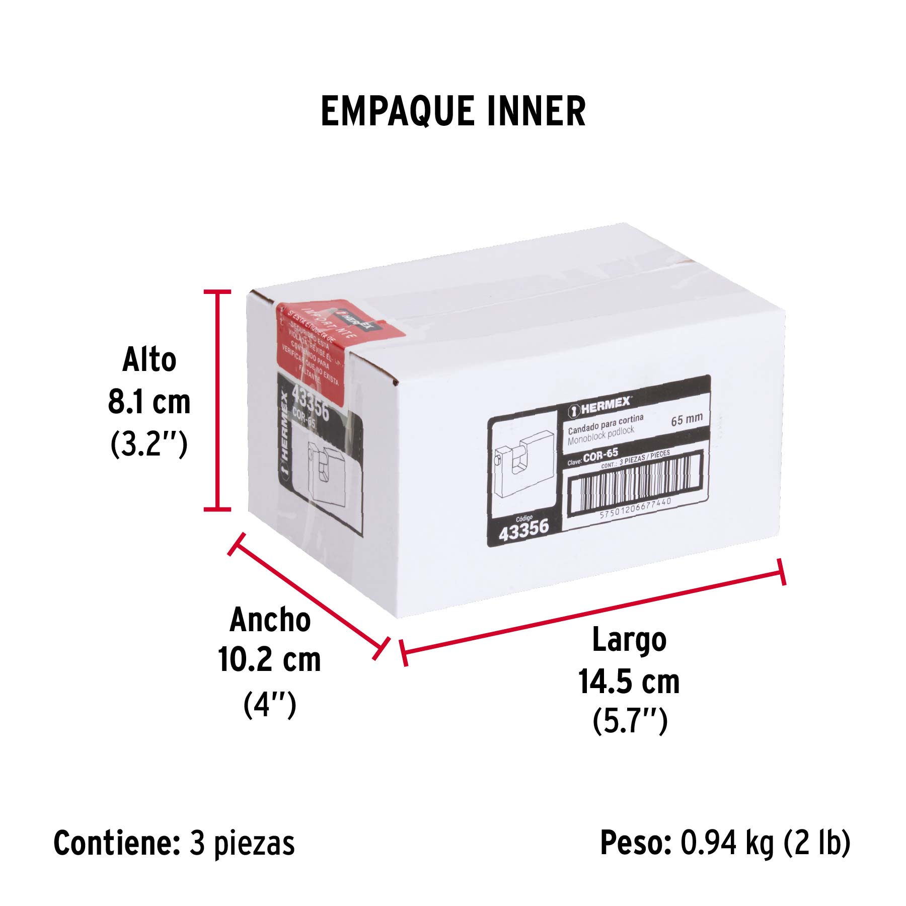 Candado antipalanca, 65mm, cuerpo de latón llave tradicional - Empaque