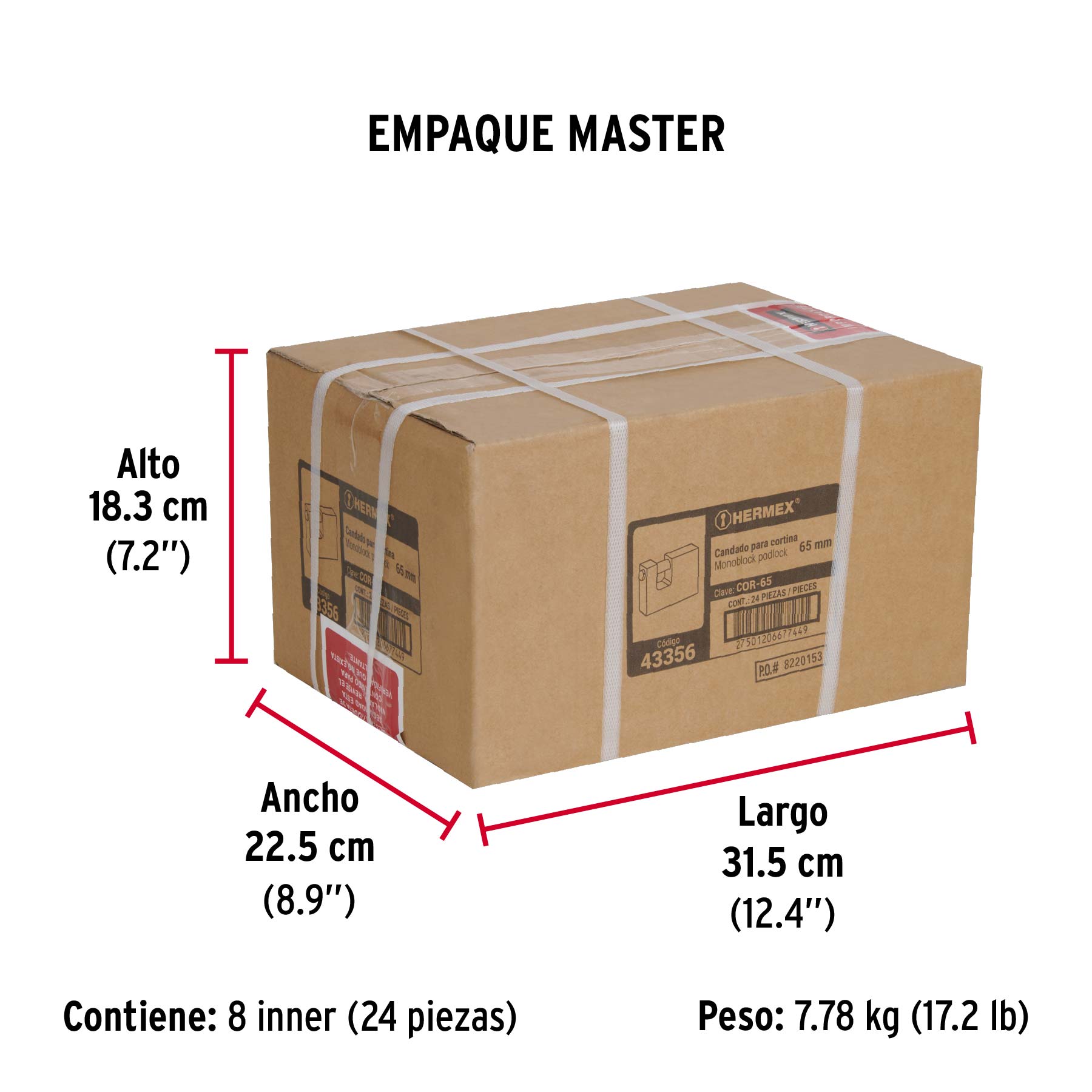 Candado antipalanca, 65mm, cuerpo de latón llave tradicional - Empaque