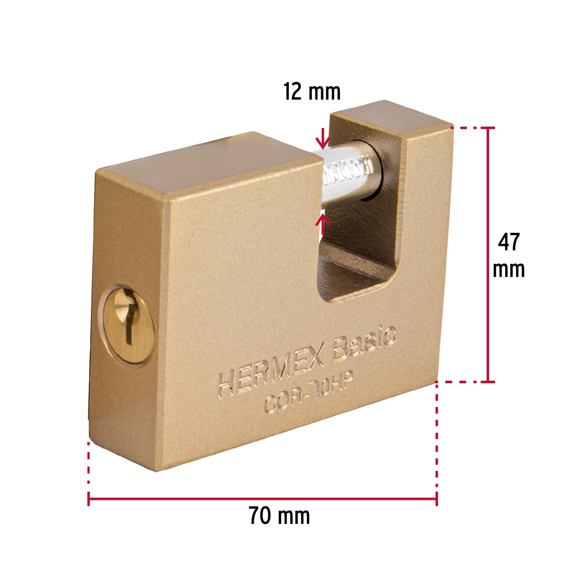 Candado antipalanca 70 mm cuerpo de hierro, HERMEX BASIC