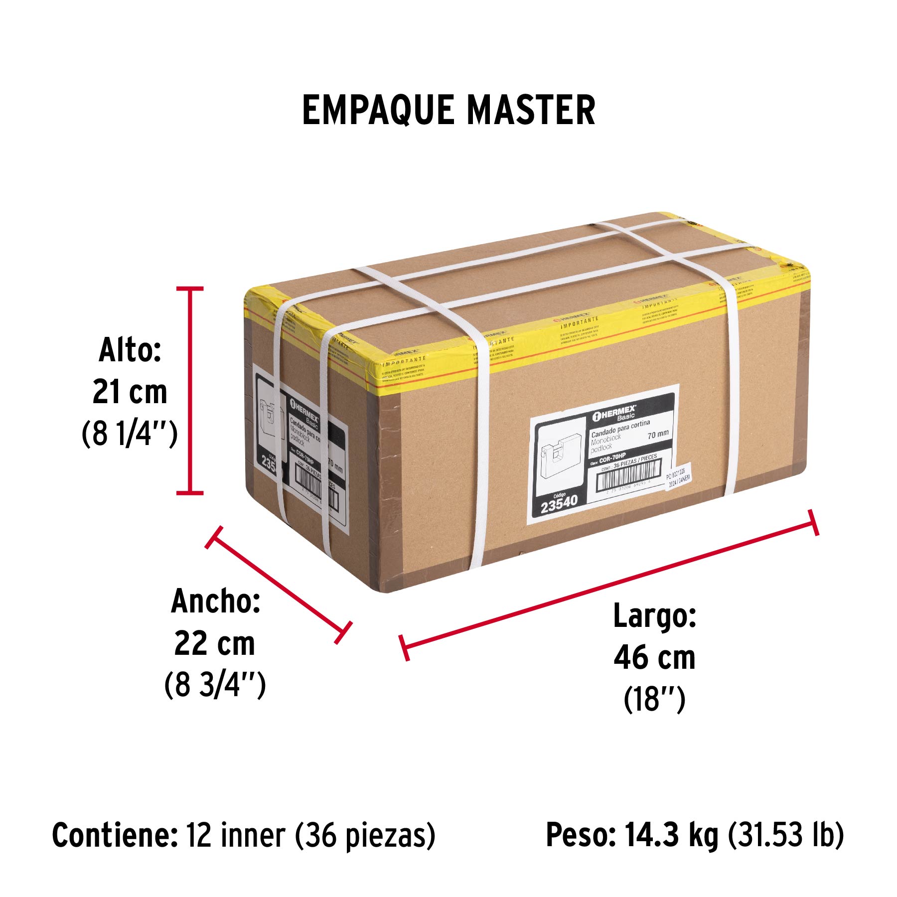 Candado antipalanca 70 mm cuerpo de hierro, HERMEX BASIC - Empaque