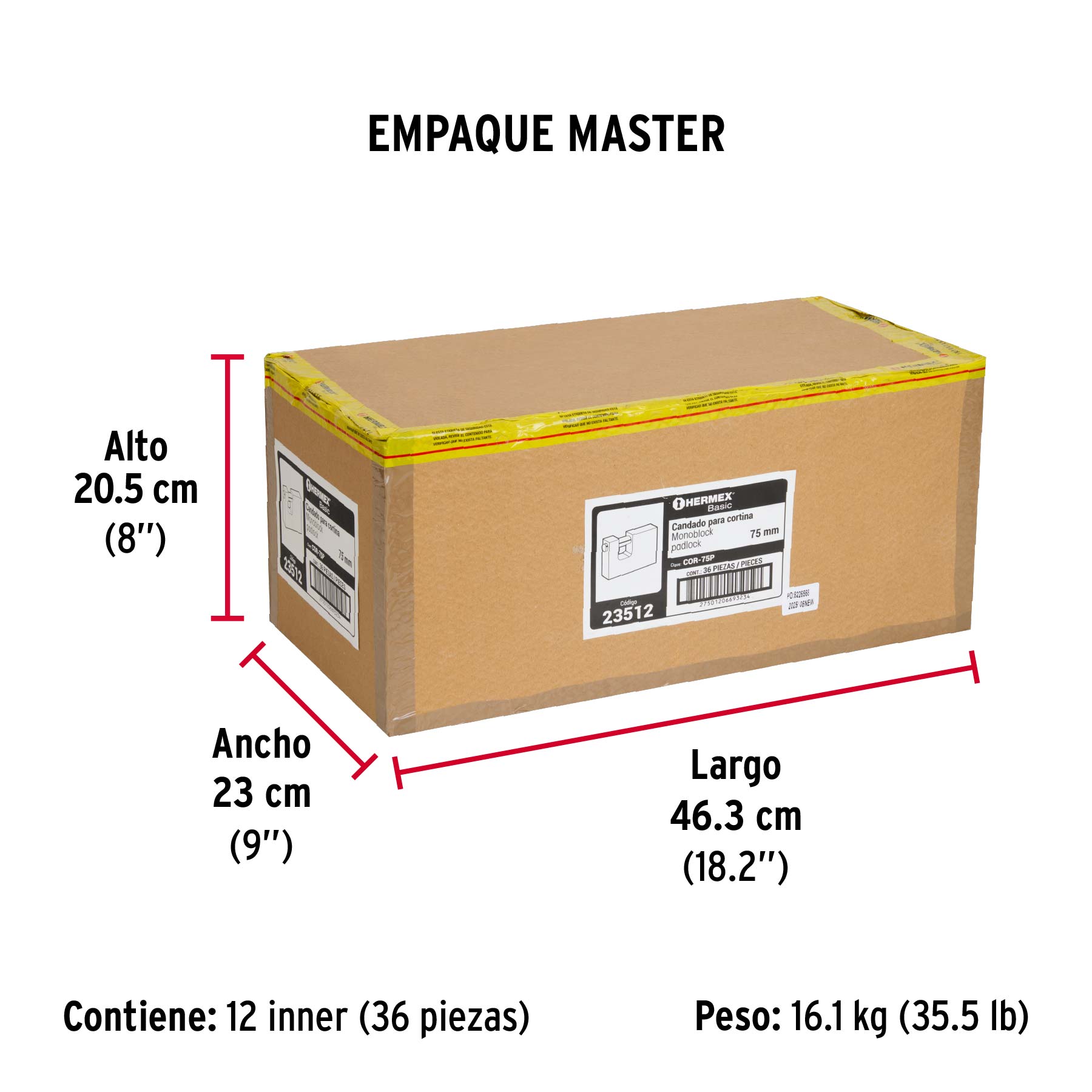 Candado antipalanca 75 mm cuerpo de latón, HERMEX BASIC - Empaque