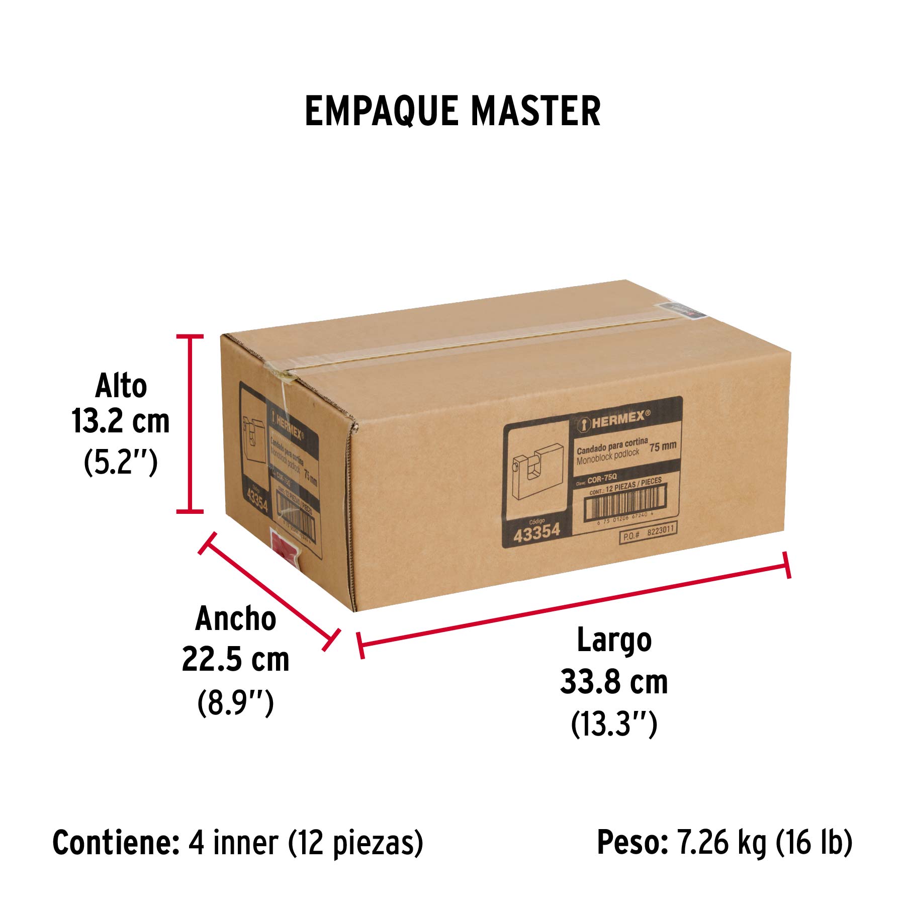 Candado antipalanca, 75mm, cuerpo de latón, llave puntos - Empaque