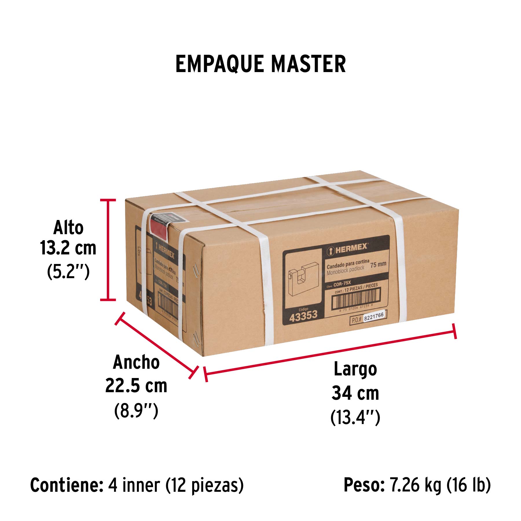 Candado antipalanca, 75mm, cuerpo de latón, llave tetra - Empaque