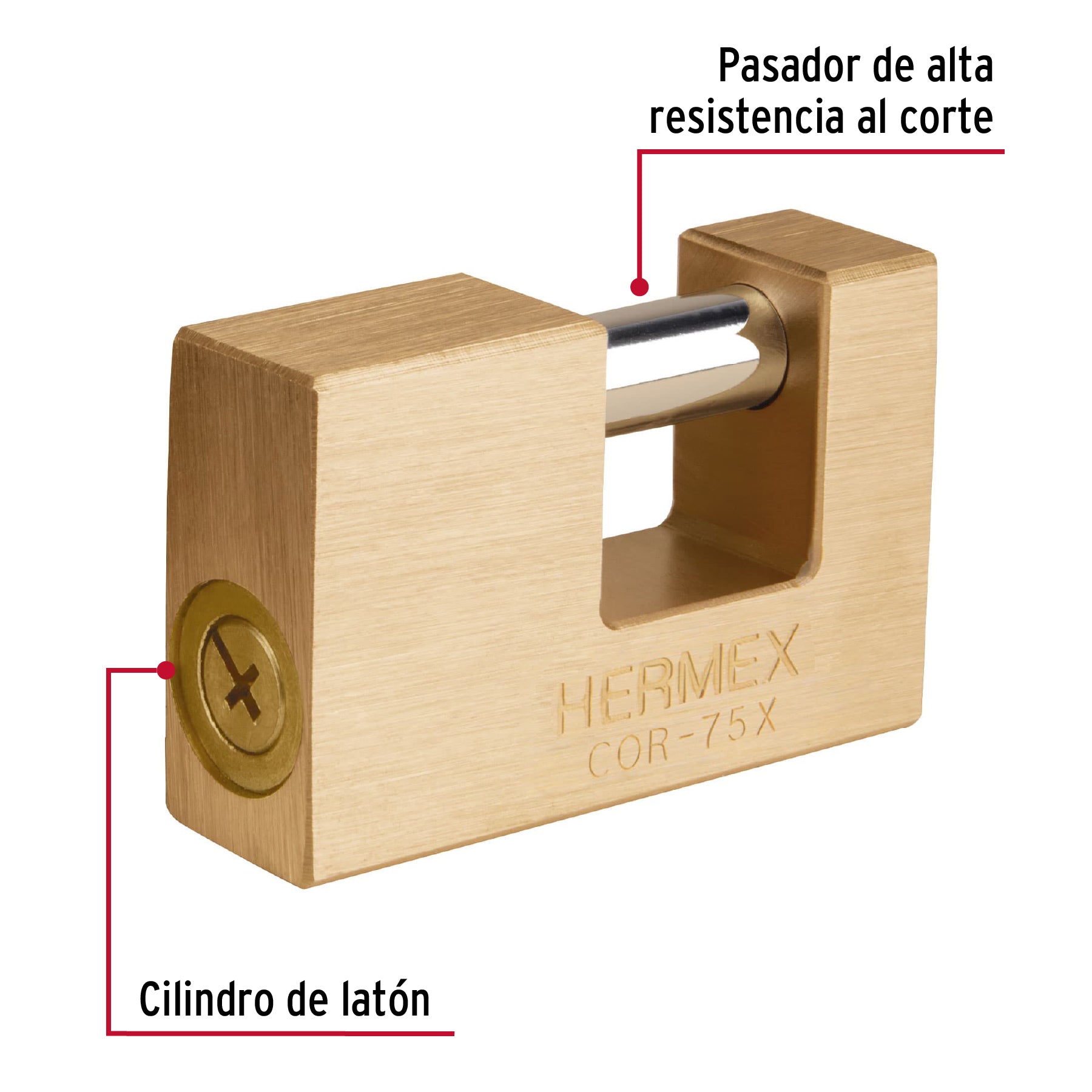 Candado antipalanca, 75mm, cuerpo de latón, llave tetra