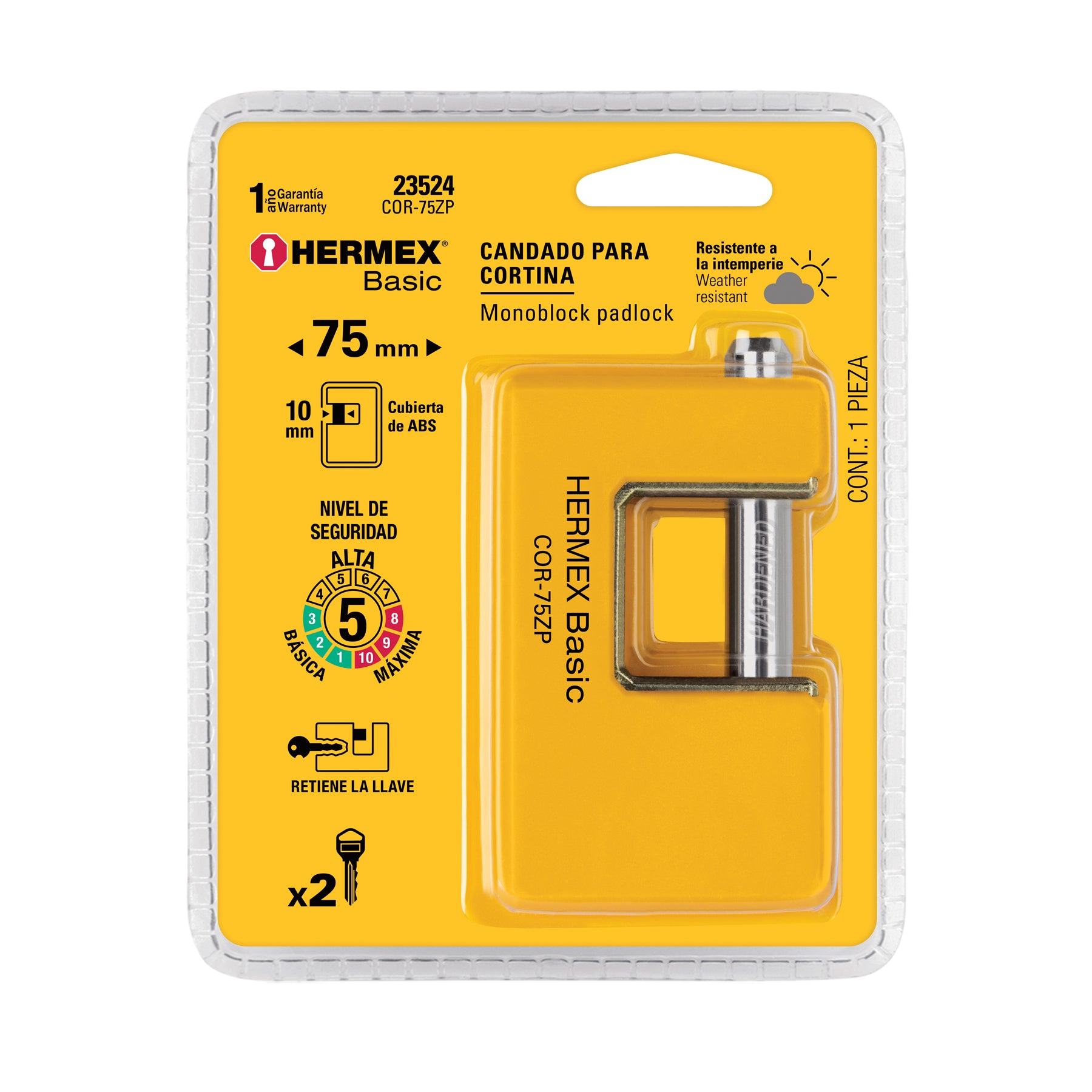 Candado antipalanca 75 mm cuerpo metálico, HERMEX BASIC