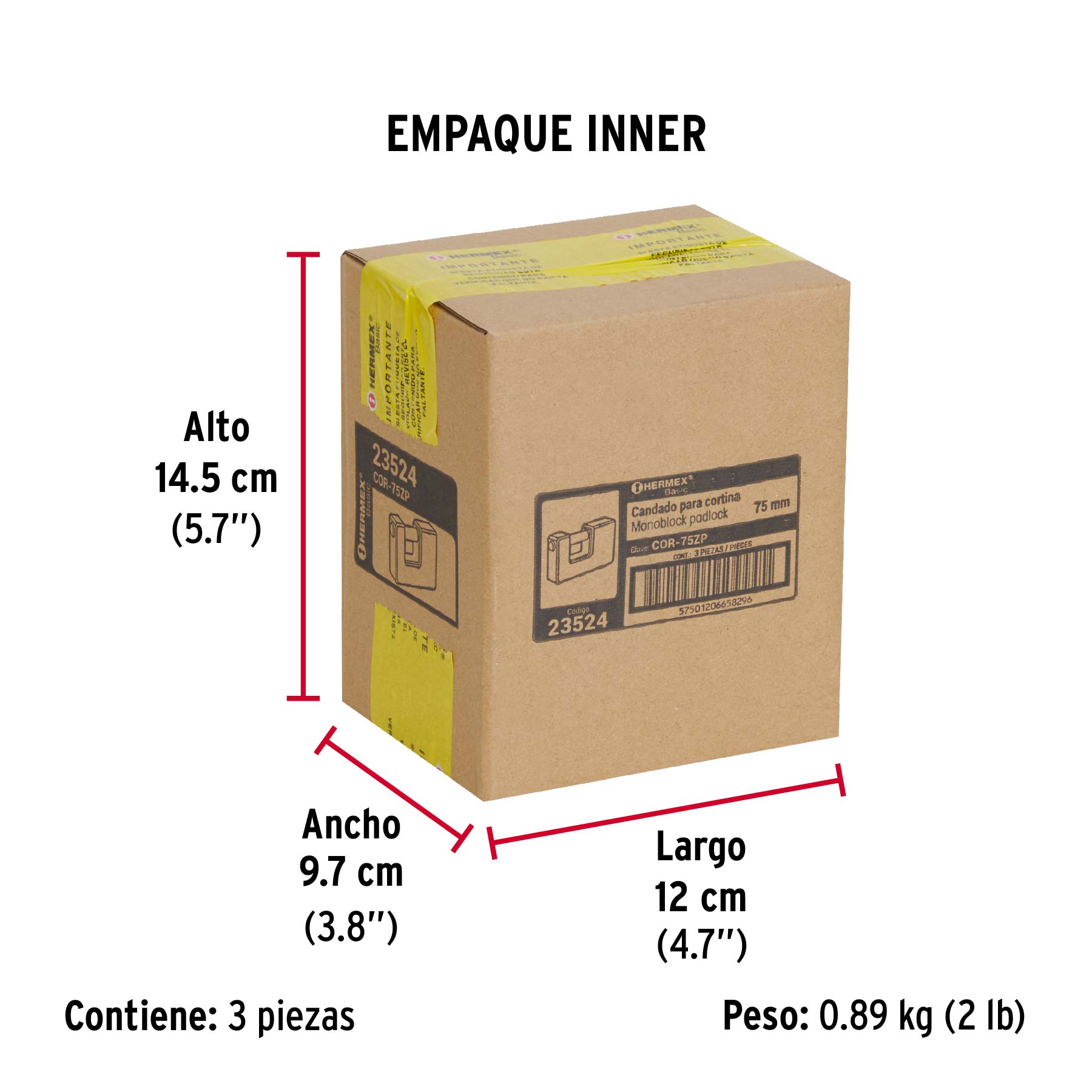 Candado antipalanca 75 mm cuerpo metálico, HERMEX BASIC - Empaque