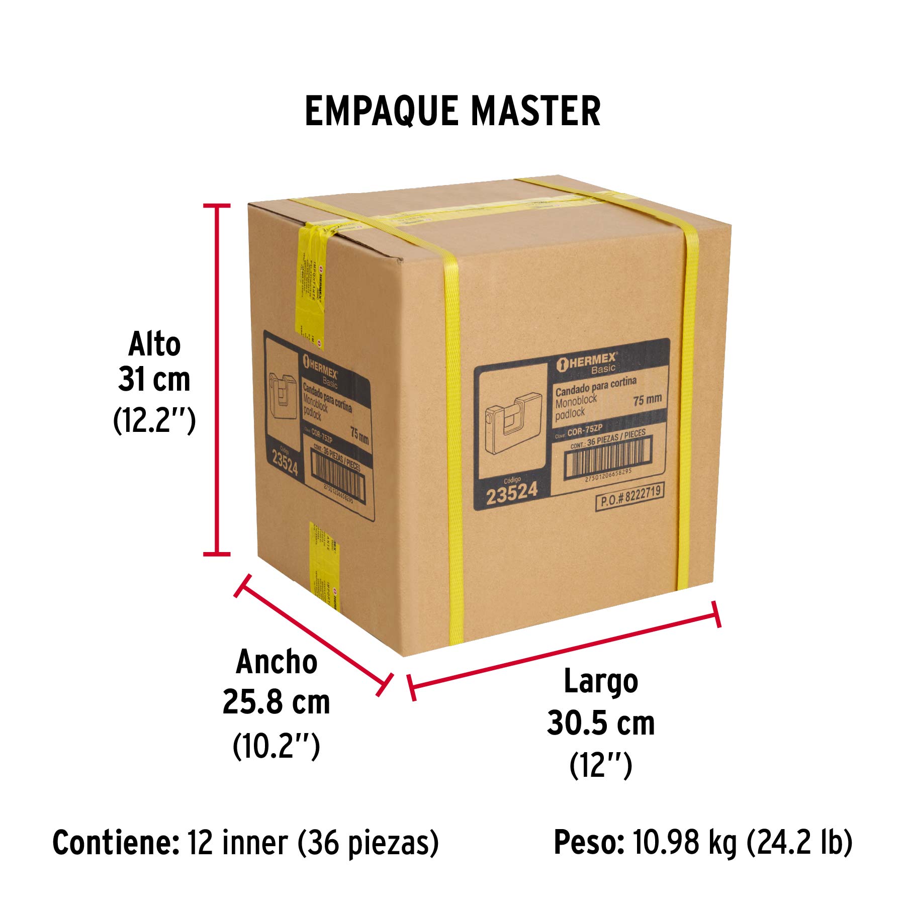 Candado antipalanca 75 mm cuerpo metálico, HERMEX BASIC - Empaque