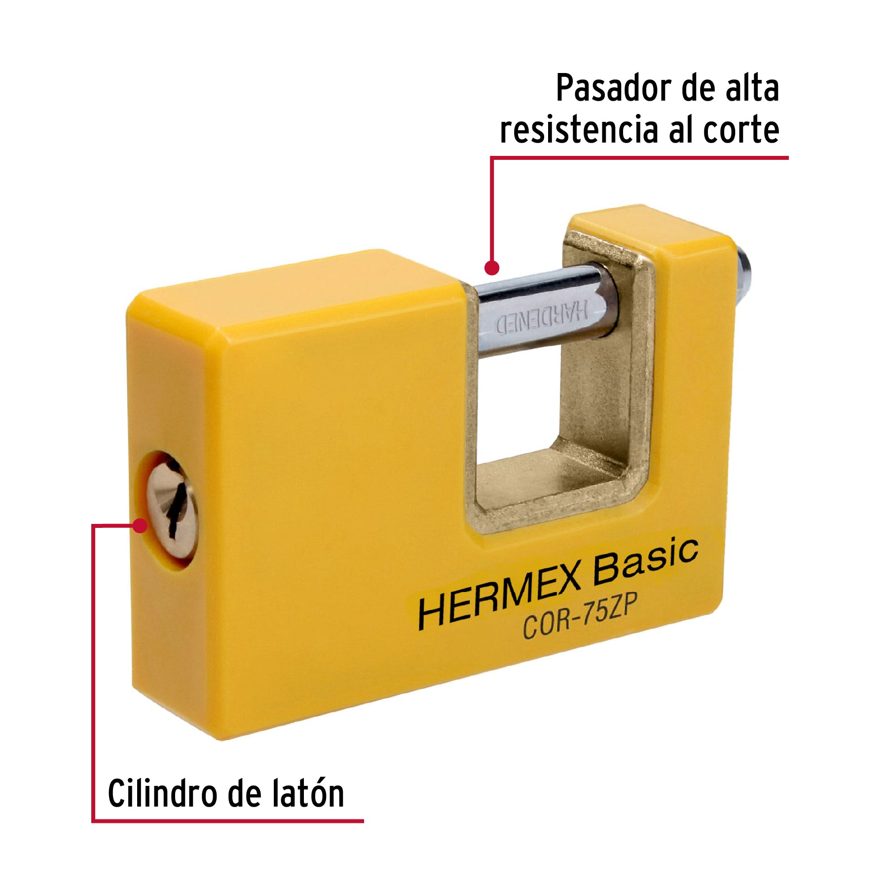 Candado antipalanca 75 mm cuerpo metálico, HERMEX BASIC