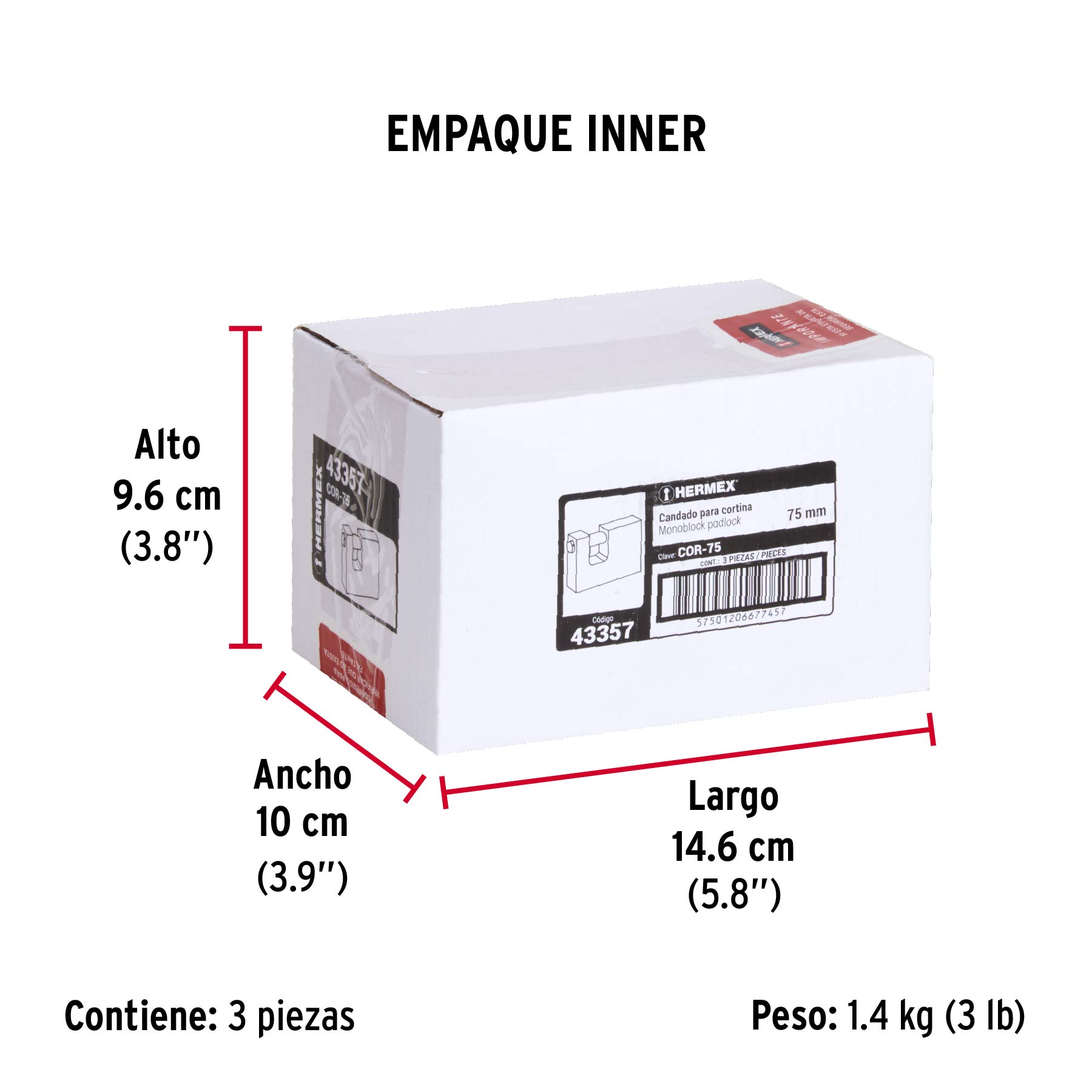Candado antipalanca, 75mm, cuerpo de latón llave tradicional - Empaque