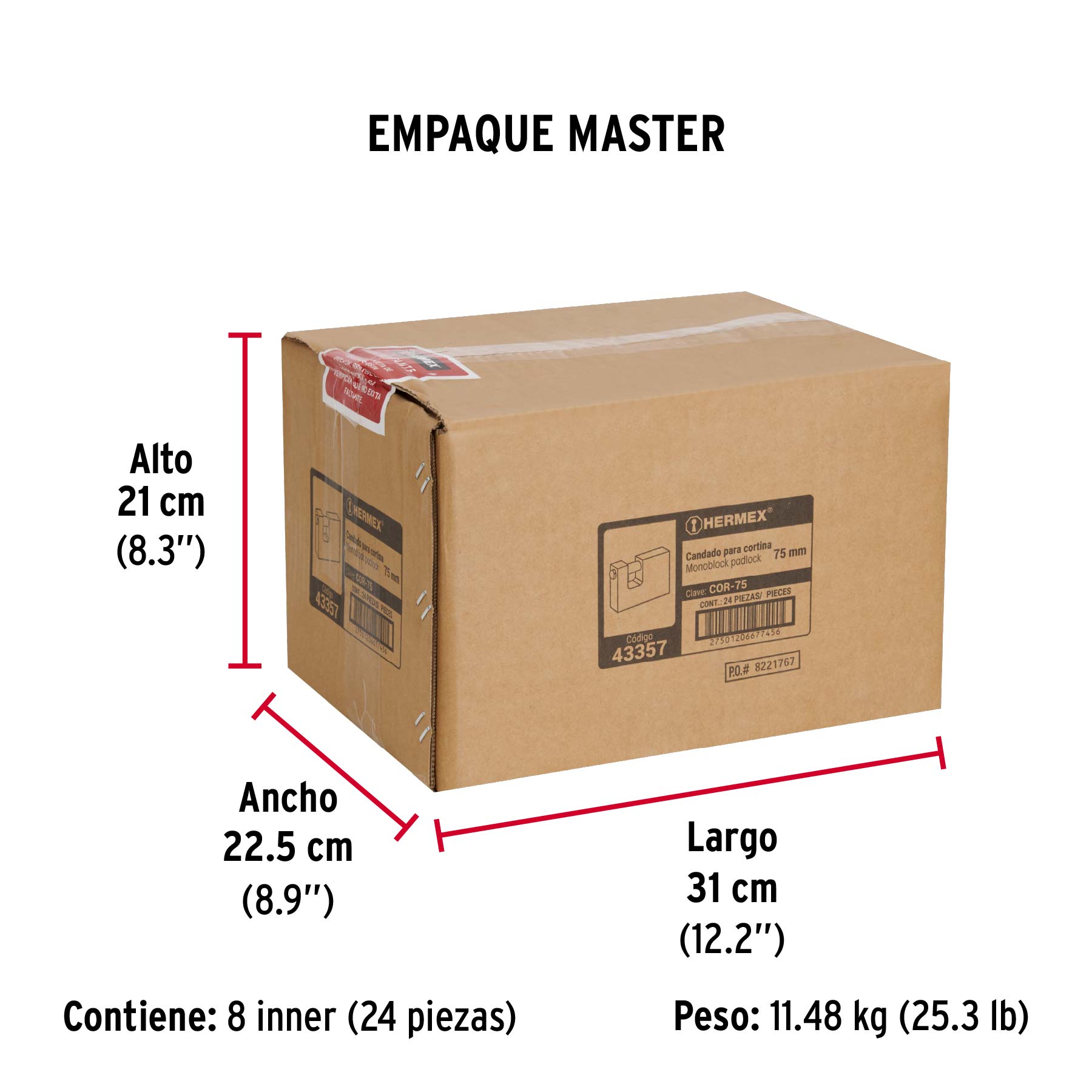 Candado antipalanca, 75mm, cuerpo de latón llave tradicional - Empaque