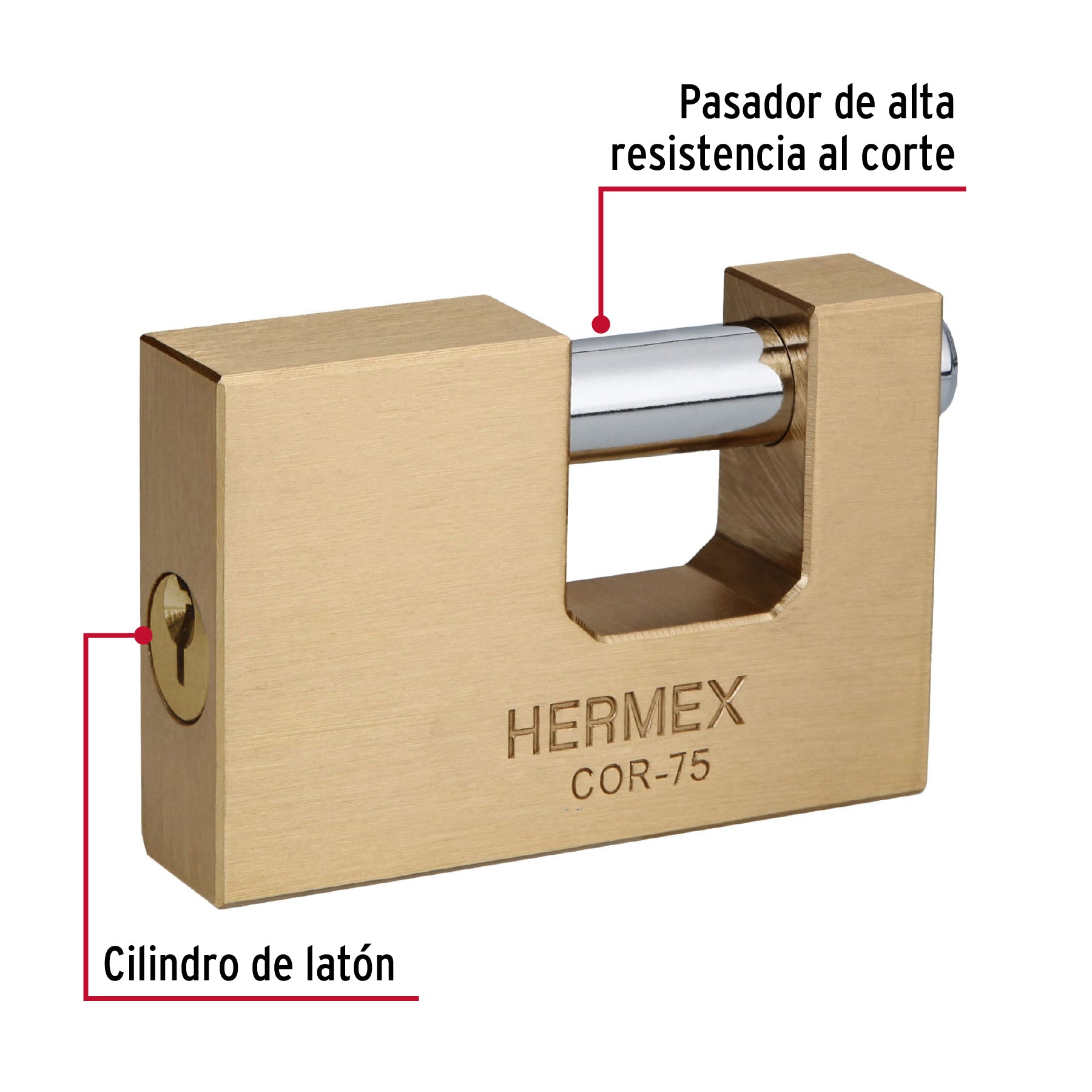 Candado antipalanca, 75mm, cuerpo de latón llave tradicional