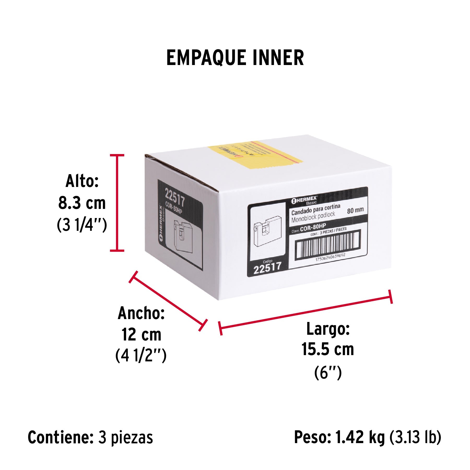 Candado antipalanca 80 mm cuerpo de hierro, HERMEX BASIC - Empaque