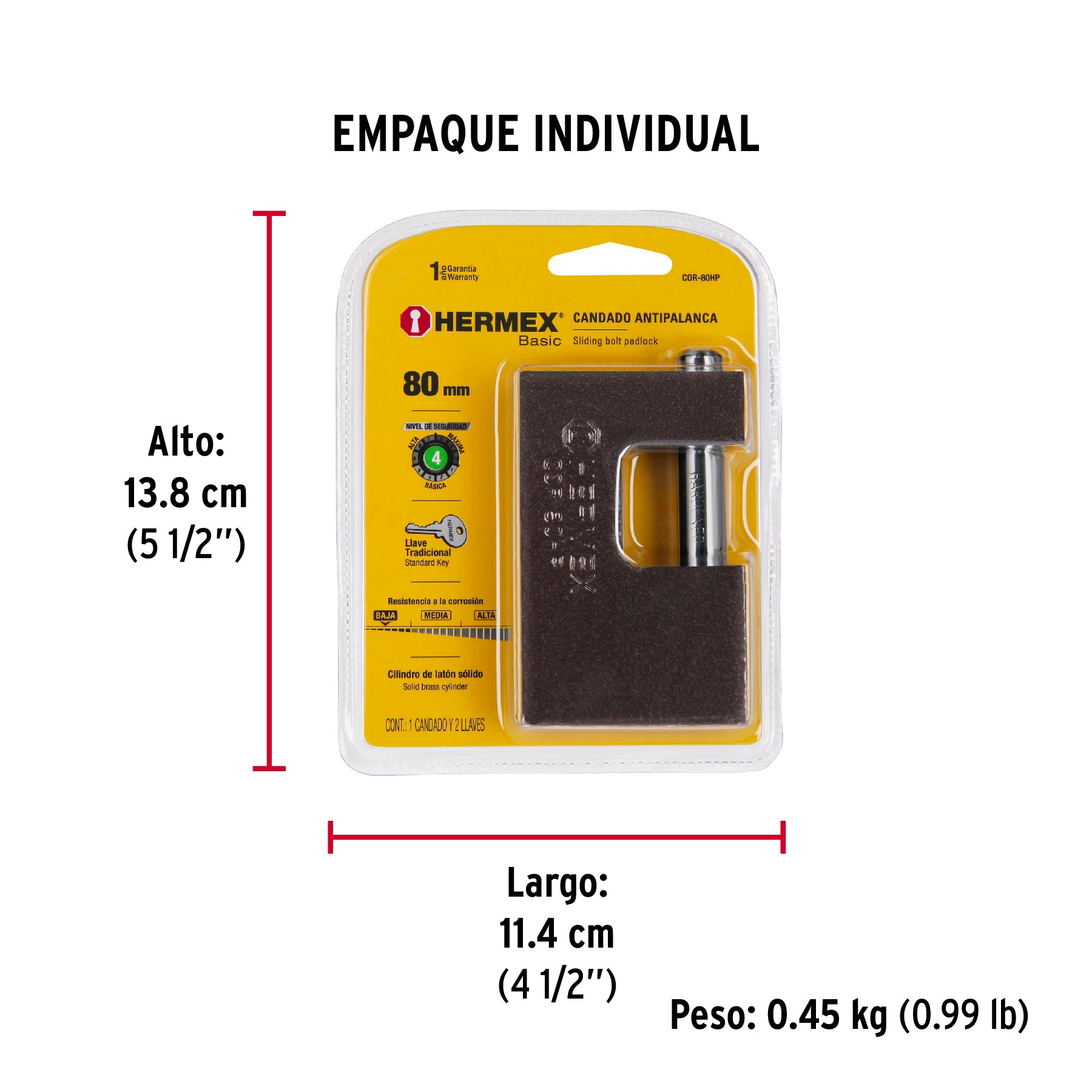 Candado antipalanca 80 mm cuerpo de hierro, HERMEX BASIC - Empaque