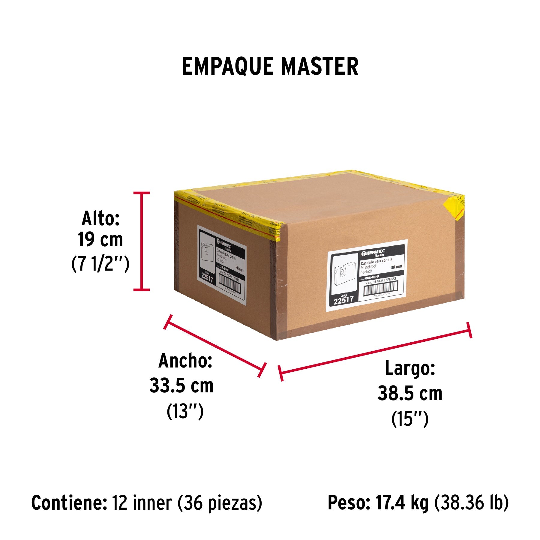 Candado antipalanca 80 mm cuerpo de hierro, HERMEX BASIC - Empaque