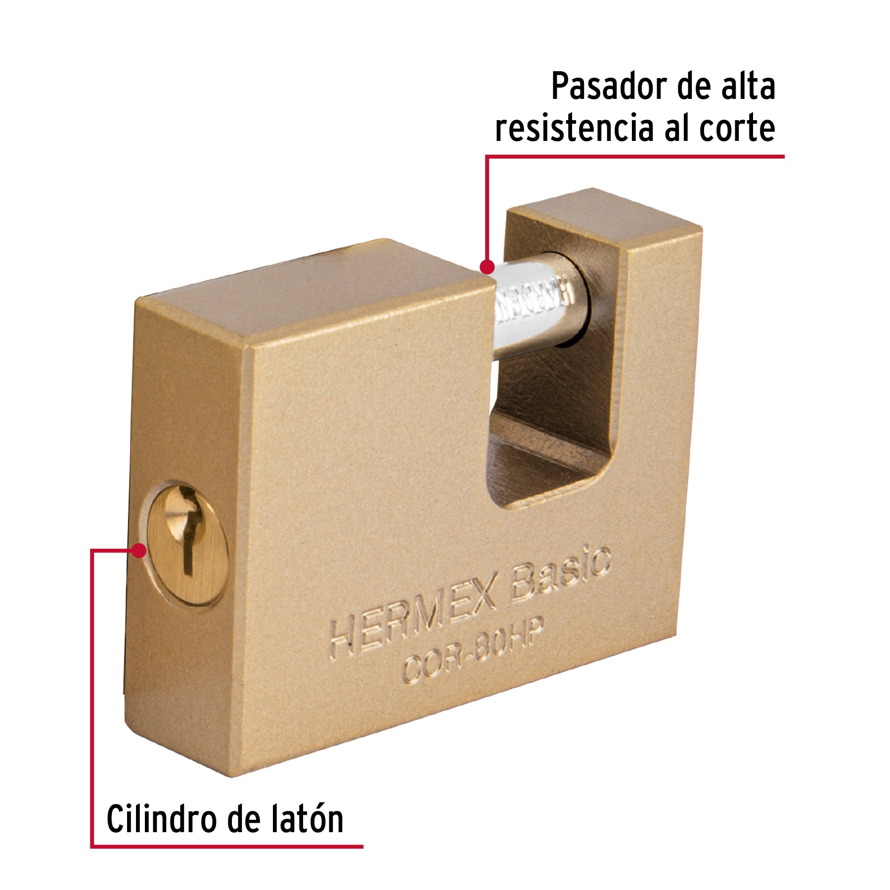 Candado antipalanca 80 mm cuerpo de hierro, HERMEX BASIC