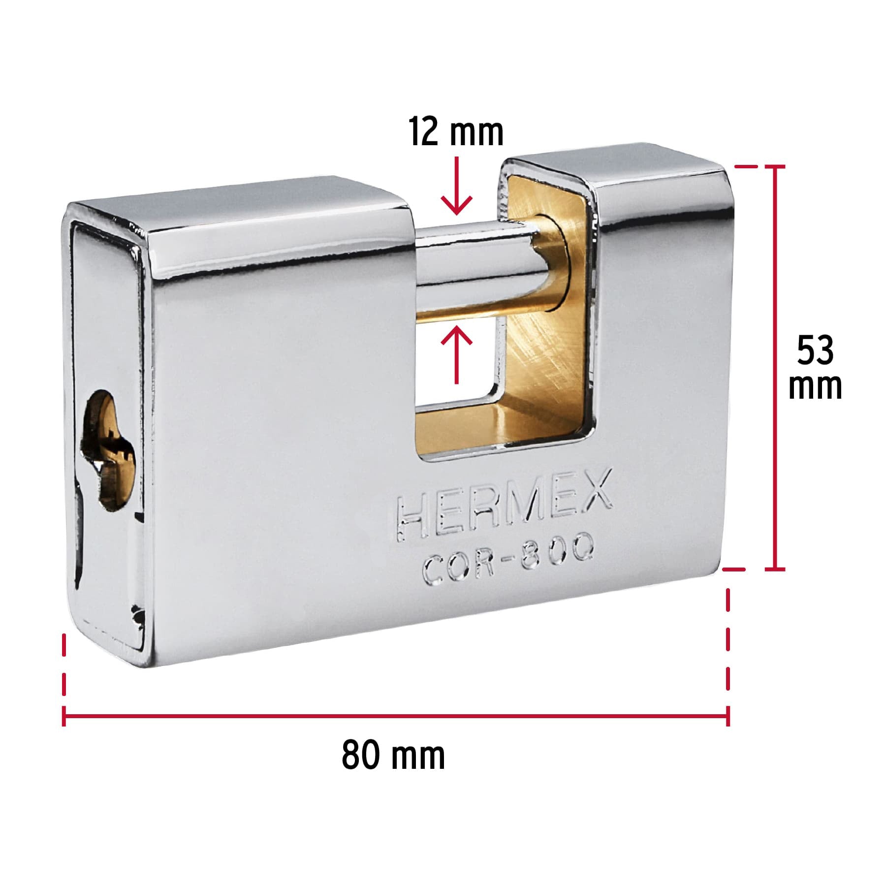 Candado antipalanca, 80mm, blindado, llave puntos, HERMEX