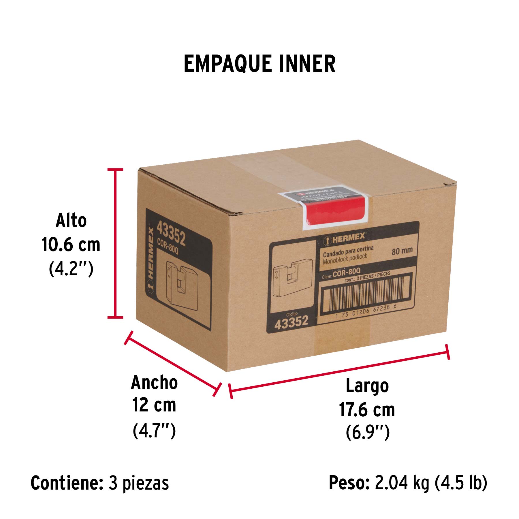 Candado antipalanca, 80mm, blindado, llave puntos, HERMEX - Empaque