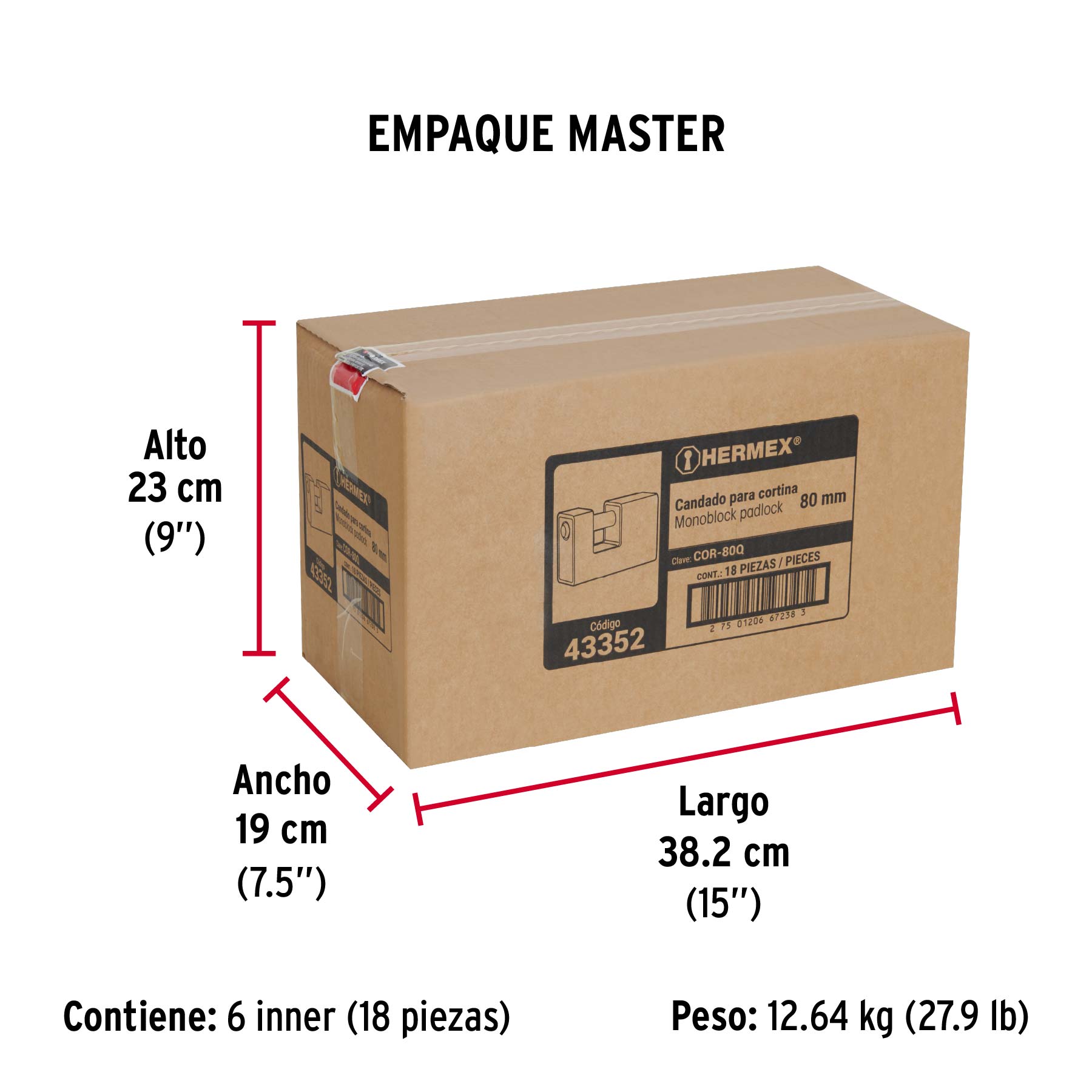 Candado antipalanca, 80mm, blindado, llave puntos, HERMEX - Empaque
