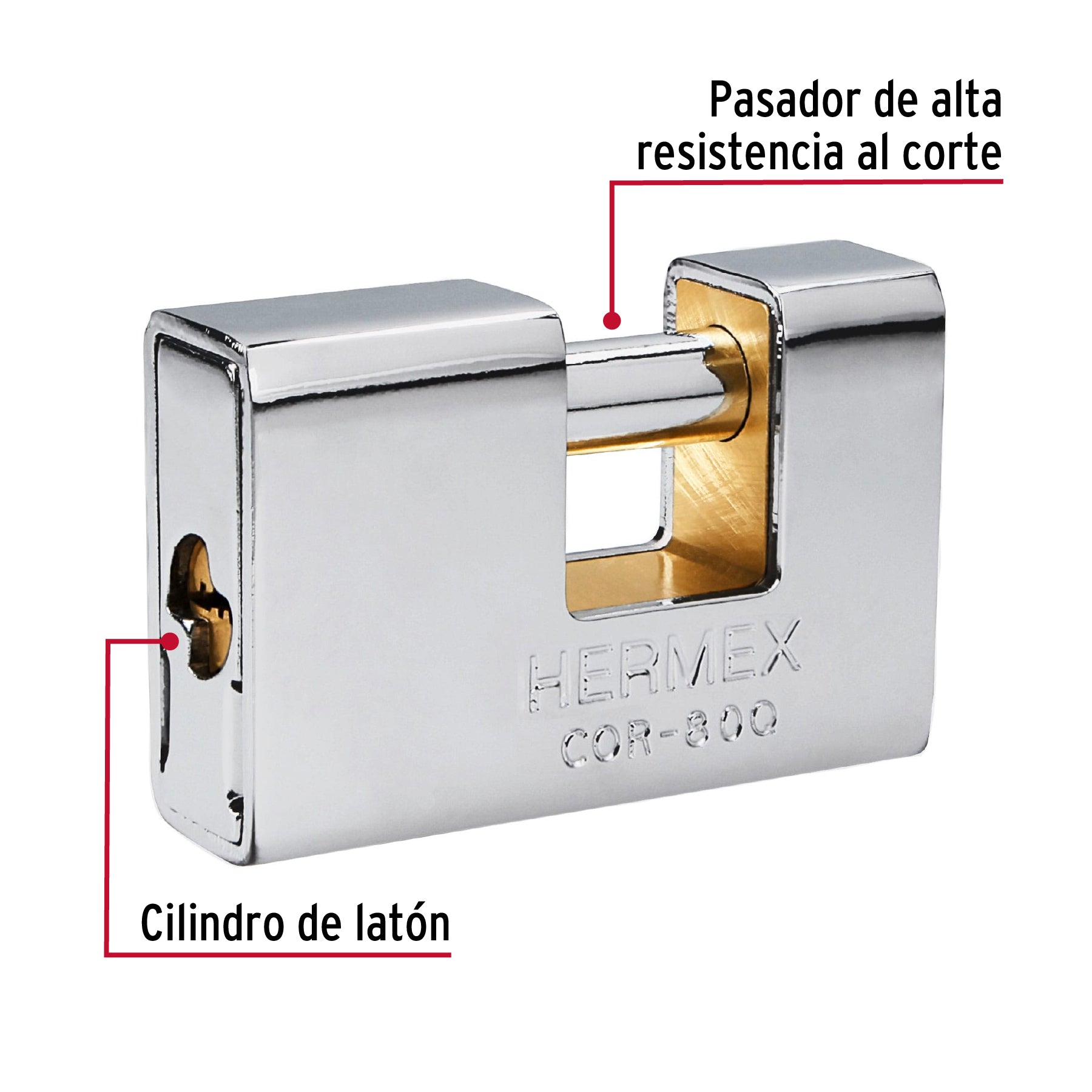 Candado antipalanca, 80mm, blindado, llave puntos, HERMEX