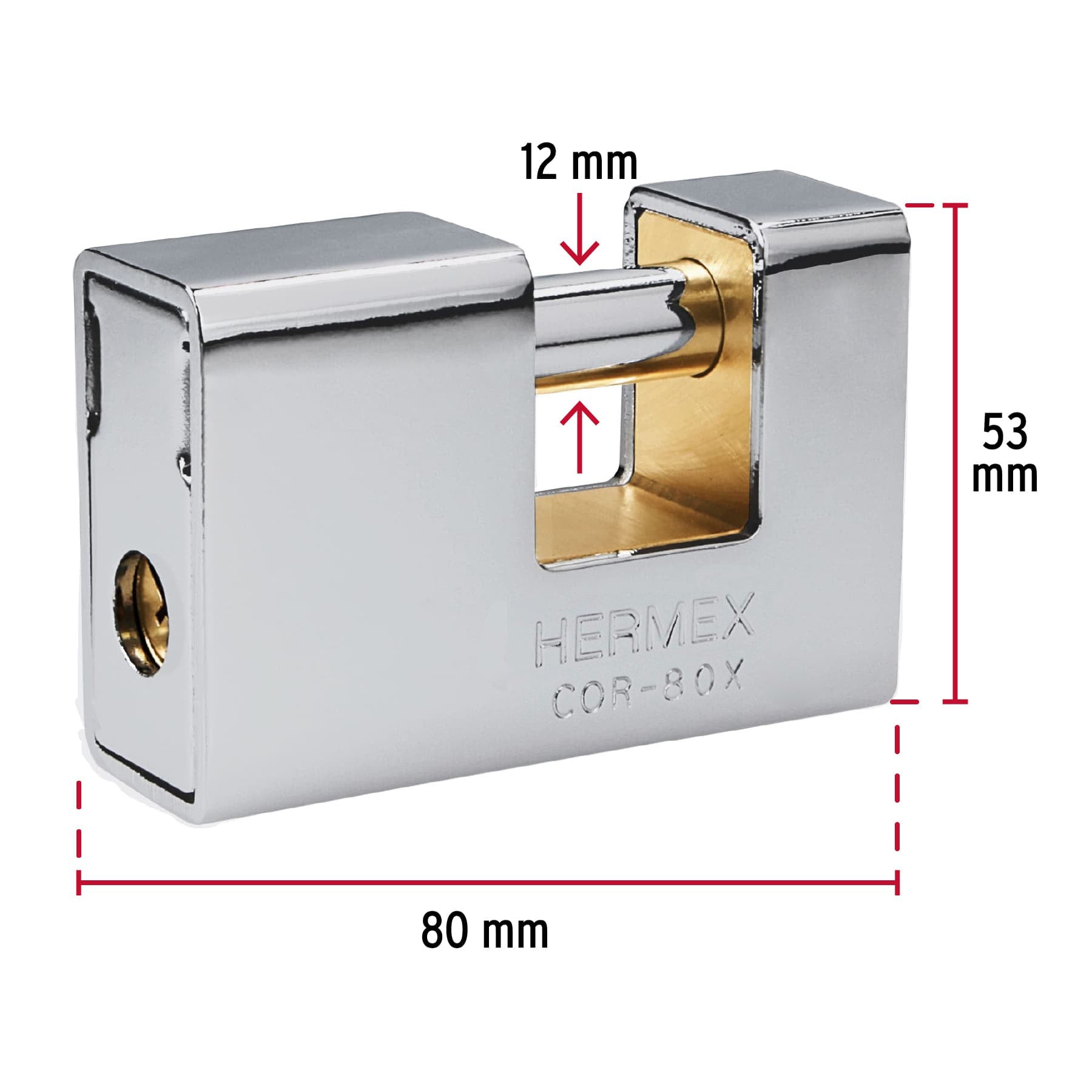 Candado antipalanca, 80mm, blindado, llave tetra, HERMEX